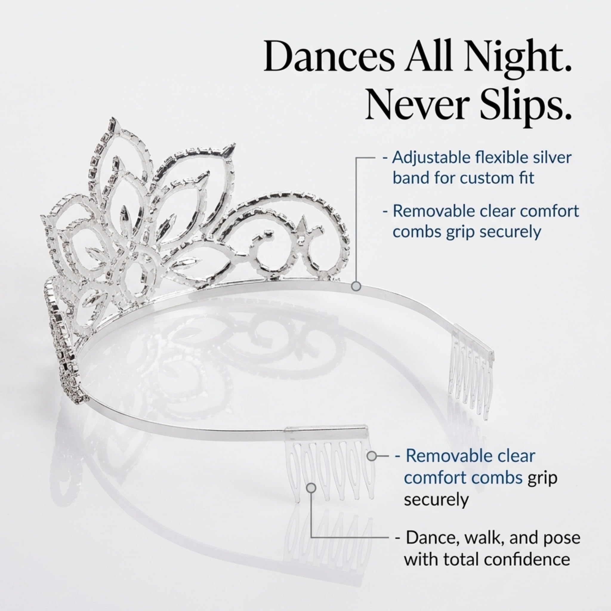 Anderson's Falling Star Rhinestone Tiara, Sparkling 3-Inch Silver Crown with Intricate Clear Faux Diamonds, Adjustable Band & Comfort Combs, Perfect for Winter Formals, Proms, Pageants, Weddings & Homecomings - Image 4