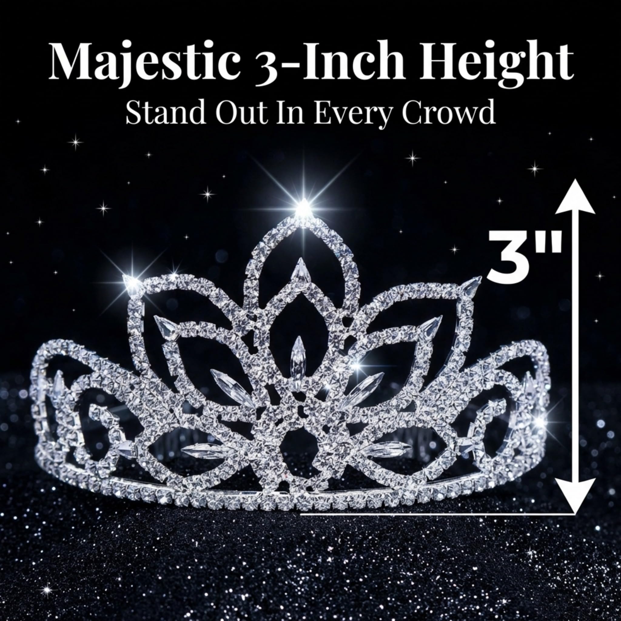 Anderson's Falling Star Rhinestone Tiara, Sparkling 3-Inch Silver Crown with Intricate Clear Faux Diamonds, Adjustable Band & Comfort Combs, Perfect for Winter Formals, Proms, Pageants, Weddings & Homecomings - Image 6