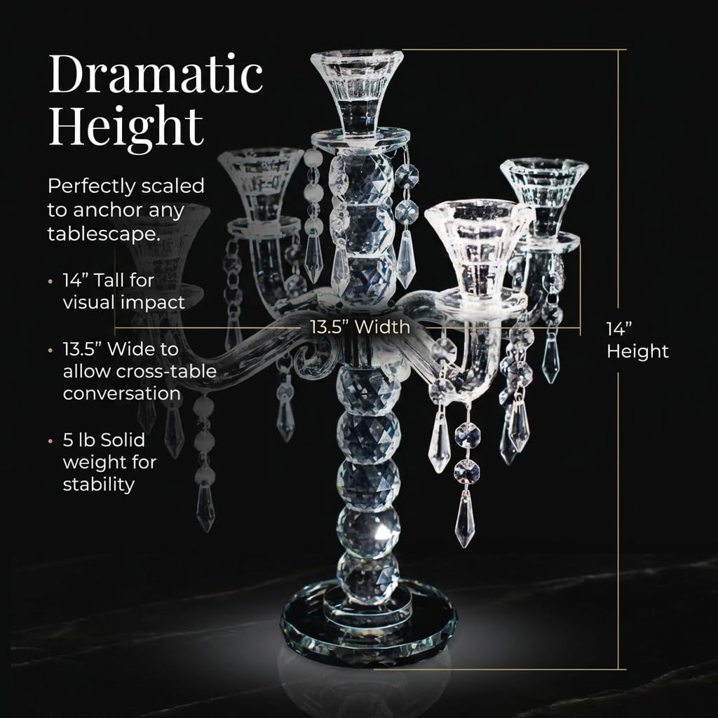 Anderson's Five-Candle Crystal Candelabra Centerpiece, 14 in. Tall, Wedding Table Decoration - Image 2