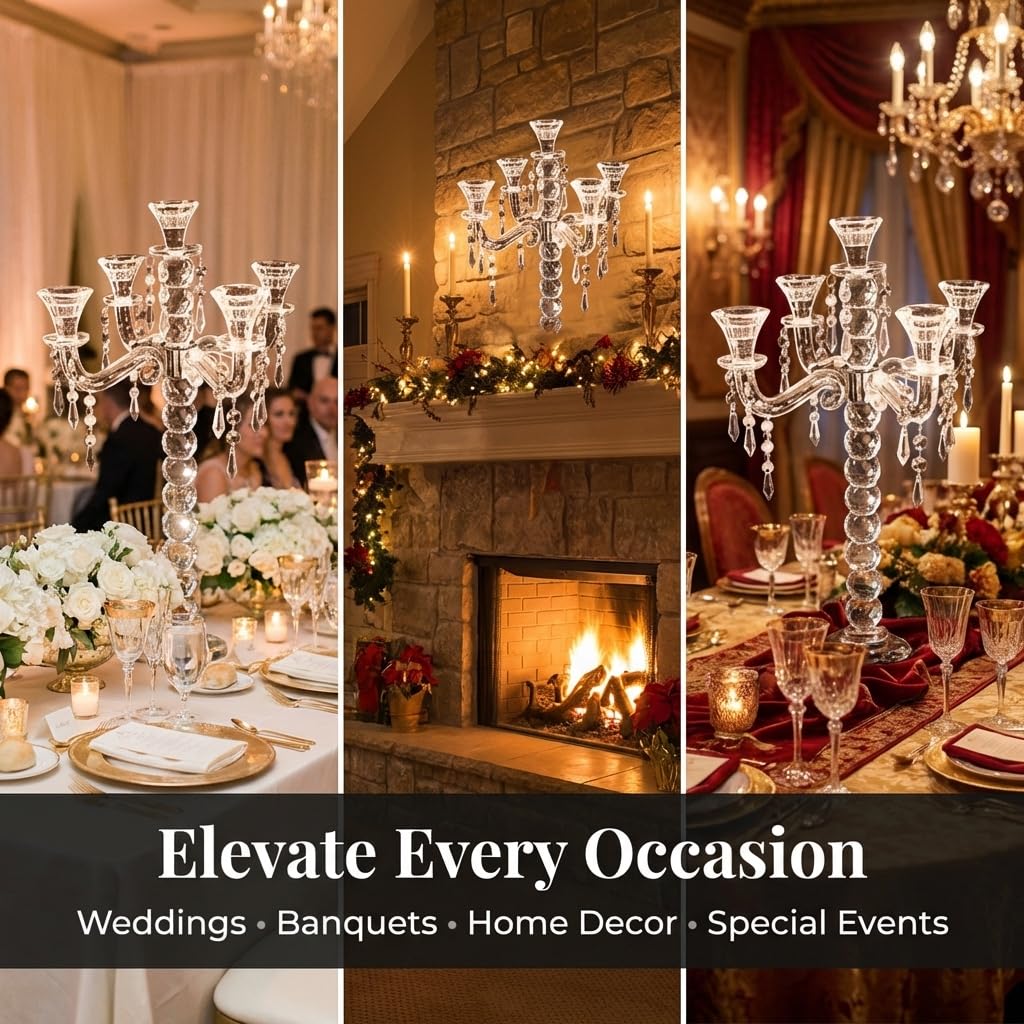 Anderson's Five-Candle Crystal Candelabra Centerpiece, 14 in. Tall, Wedding Table Decoration - Image 4