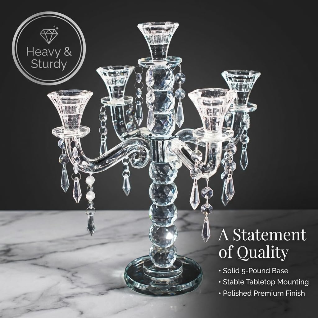Anderson's Five-Candle Crystal Candelabra Centerpiece, 14 in. Tall, Wedding Table Decoration - Image 5