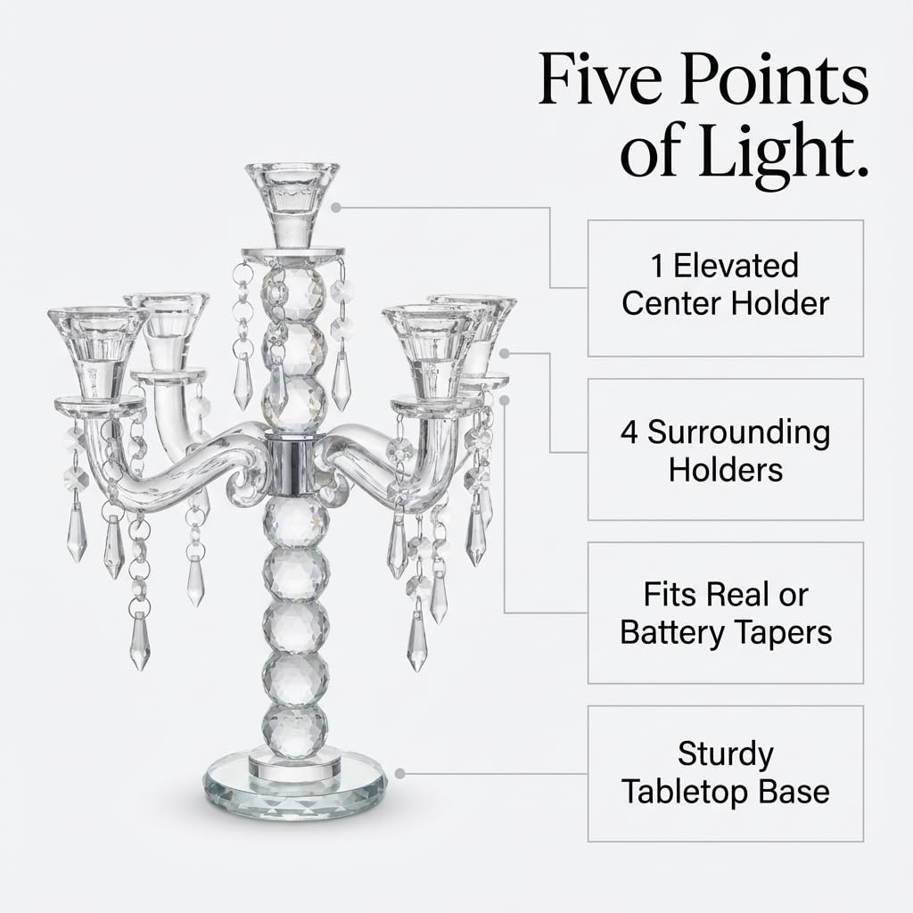 Anderson's Five-Candle Crystal Candelabra Centerpiece, 14 in. Tall, Wedding Table Decoration - Image 6