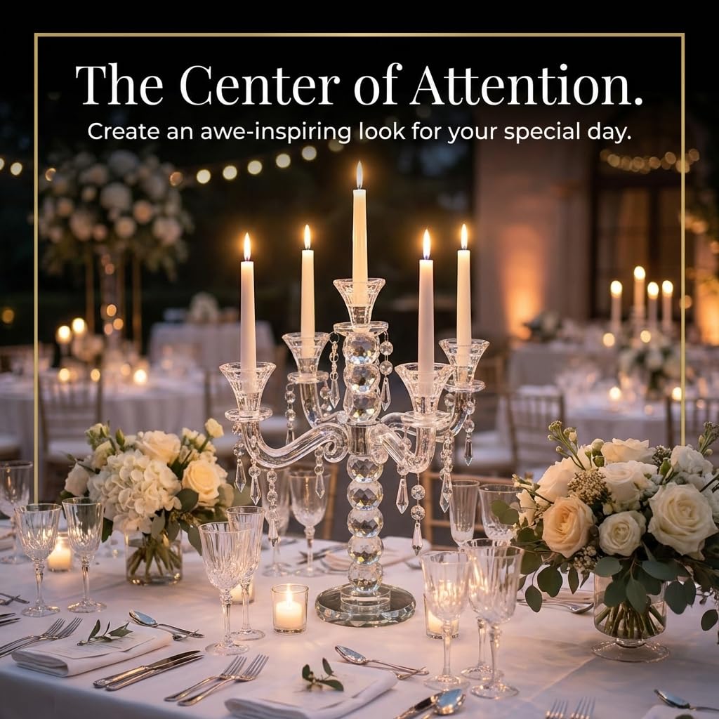 Anderson's Five-Candle Crystal Candelabra Centerpiece, 14 in. Tall, Wedding Table Decoration - Image 7