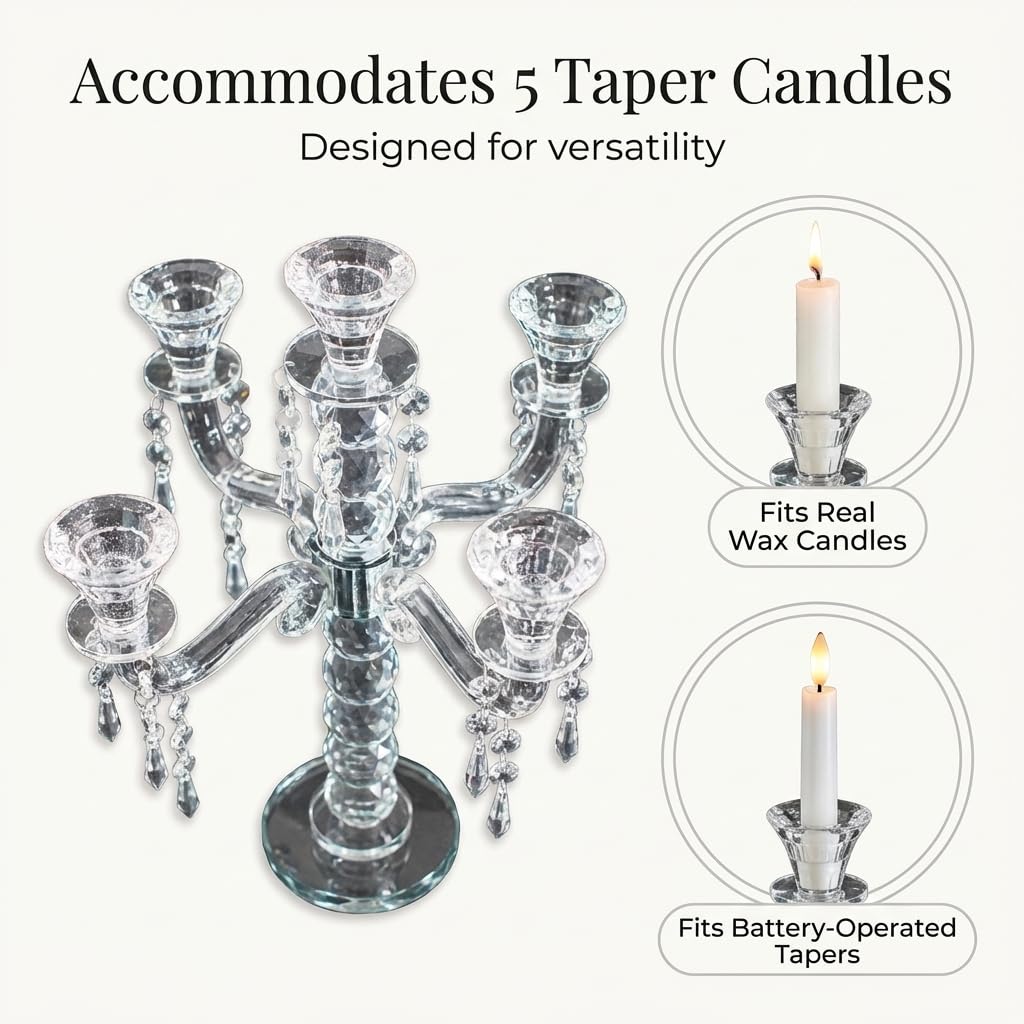 Anderson's Five-Candle Crystal Candelabra Centerpiece, 14 in. Tall, Wedding Table Decoration - Image 8