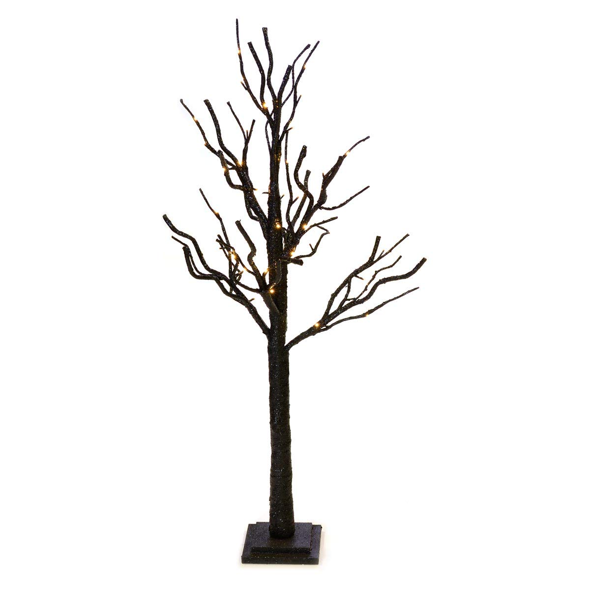 Anderson's Freestanding Black Glitter Tree with Clear Mini Lights, Wedding Event Decoration - 4 Feet