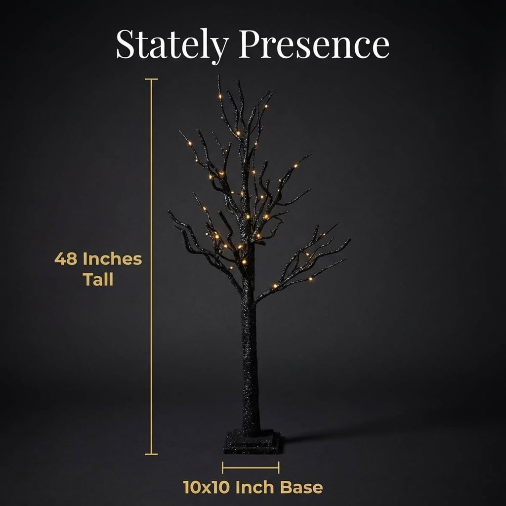Anderson's Freestanding Black Glitter Tree with Clear Mini Lights, Wedding Event Decoration - 4 Feet - Image 2