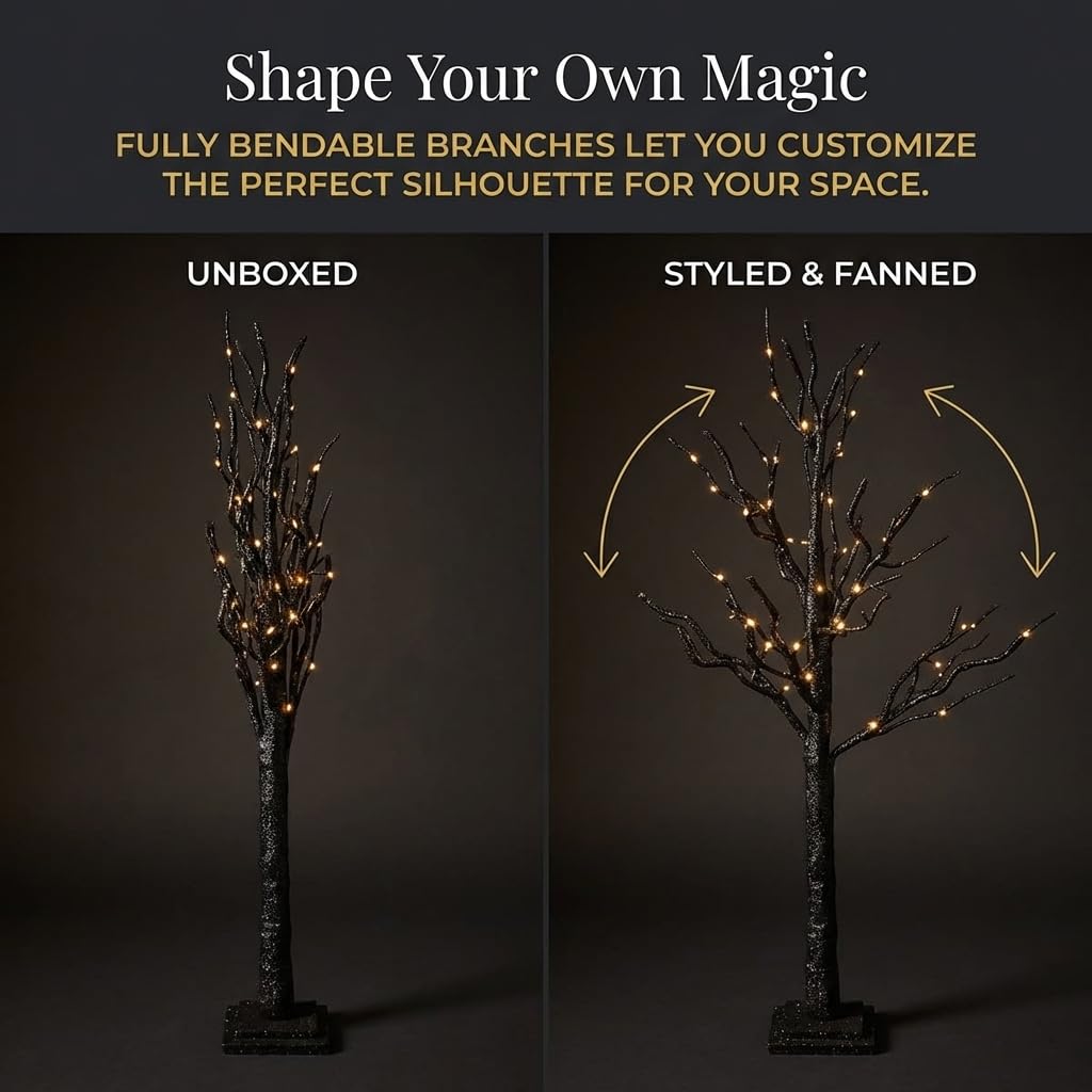 Anderson's Freestanding Black Glitter Tree with Clear Mini Lights, Wedding Event Decoration - 4 Feet - Image 5