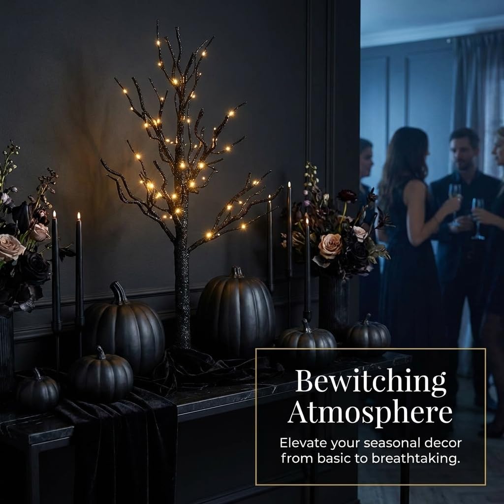 Anderson's Freestanding Black Glitter Tree with Clear Mini Lights, Wedding Event Decoration - 4 Feet - Image 6