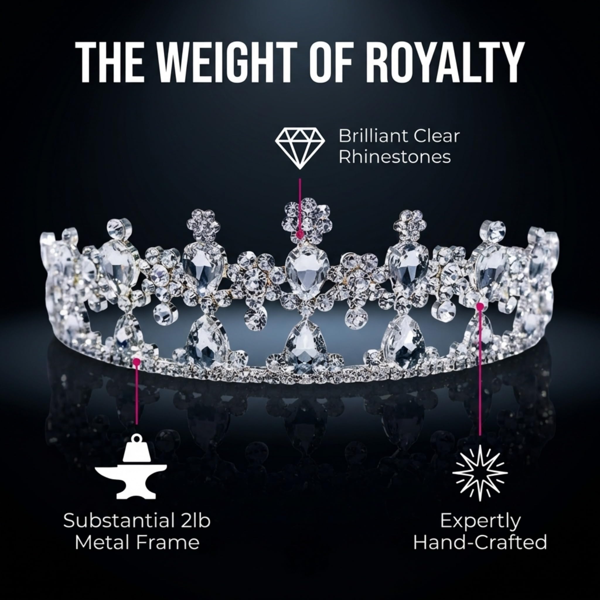 Anderson’s Gigi Rhinestone Tiara Crown, Hand-Crafted Silver Bridal & Pageant Tiara, 2¼” Tall Adjustable Faux Diamond Crown for Weddings, Prom, Quinceañera, Sweet 16, Homecoming & Royal Celebrations - Image 4