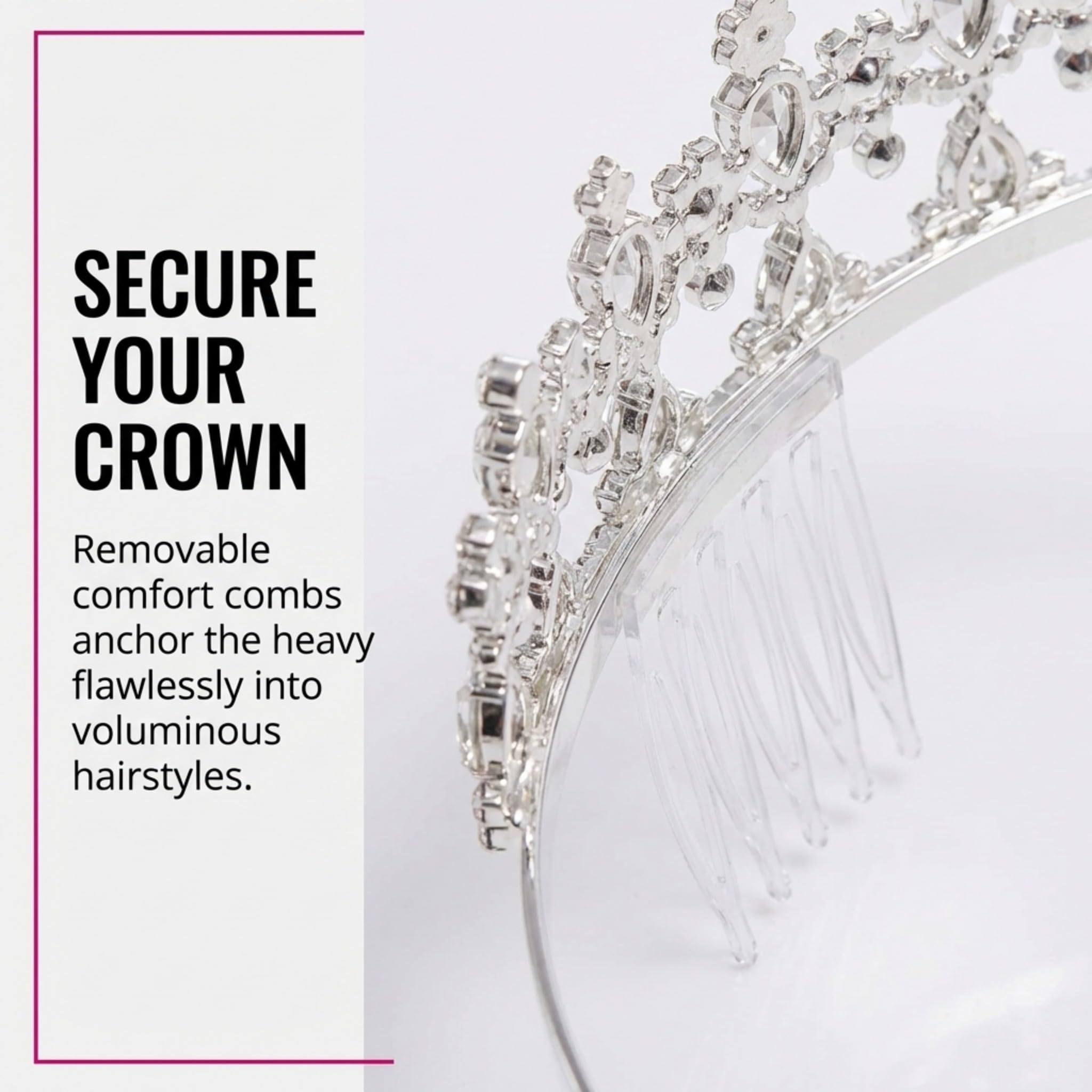 Anderson’s Gigi Rhinestone Tiara Crown, Hand-Crafted Silver Bridal & Pageant Tiara, 2¼” Tall Adjustable Faux Diamond Crown for Weddings, Prom, Quinceañera, Sweet 16, Homecoming & Royal Celebrations - Image 5