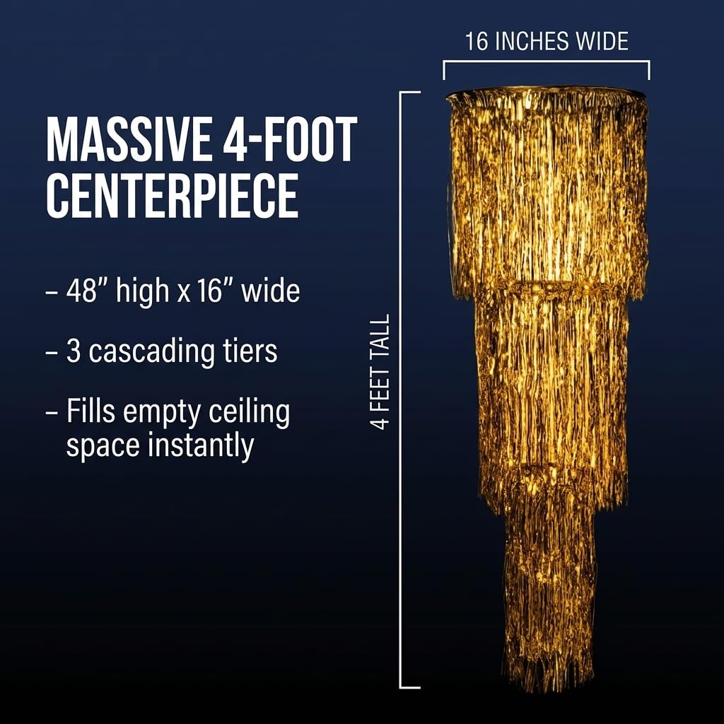 Anderson's Gold 3-Tier Fringe Chandelier Wedding Decoration, 16 Inches x 48 Inches - Image 2