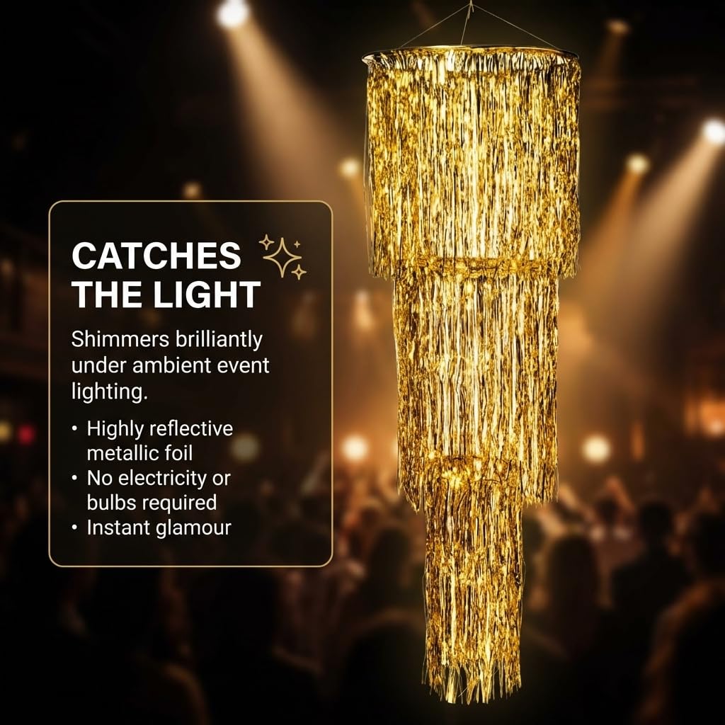 Anderson's Gold 3-Tier Fringe Chandelier Wedding Decoration, 16 Inches x 48 Inches - Image 3