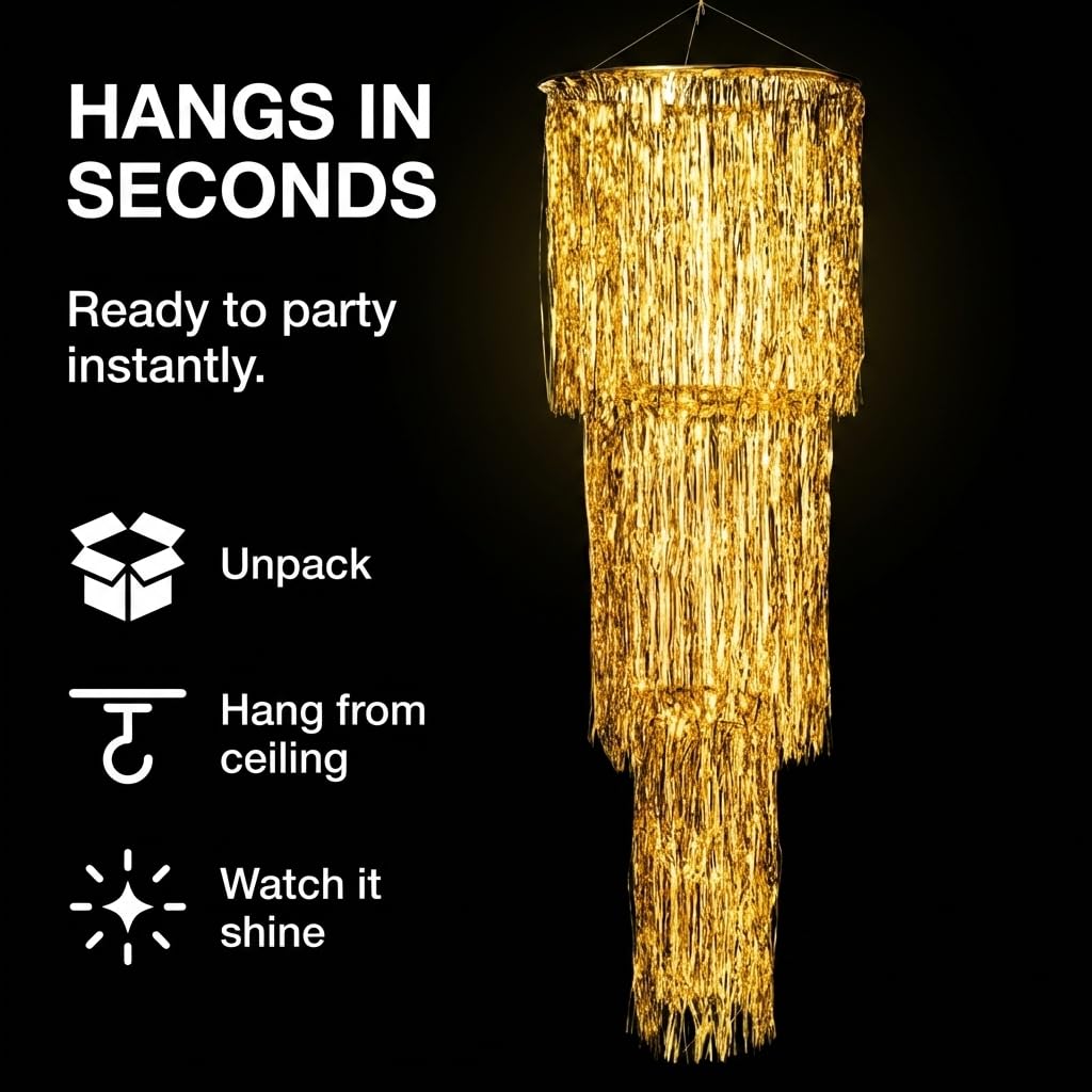 Anderson's Gold 3-Tier Fringe Chandelier Wedding Decoration, 16 Inches x 48 Inches - Image 4