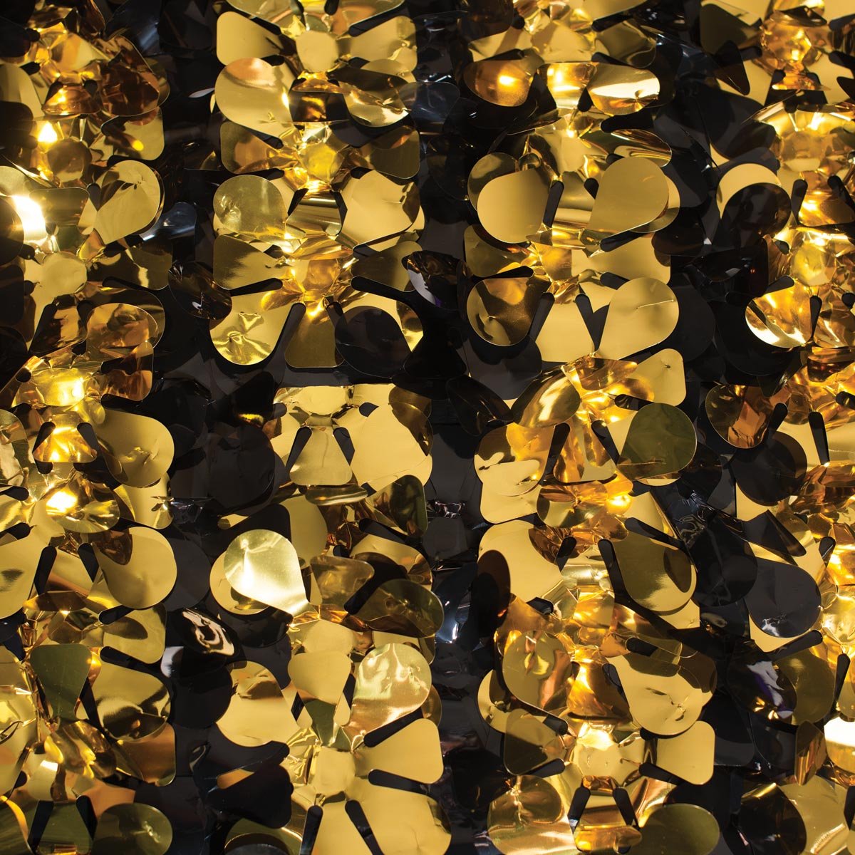 Anderson's Gold and Black Metallic Floral Sheeting, 30 Ft. Parade Float Decoration for Trailers, Parties, Weddings, Proms, Photo Backdrops & Events – Shiny Fringe Garland for Indoor/Outdoor Use