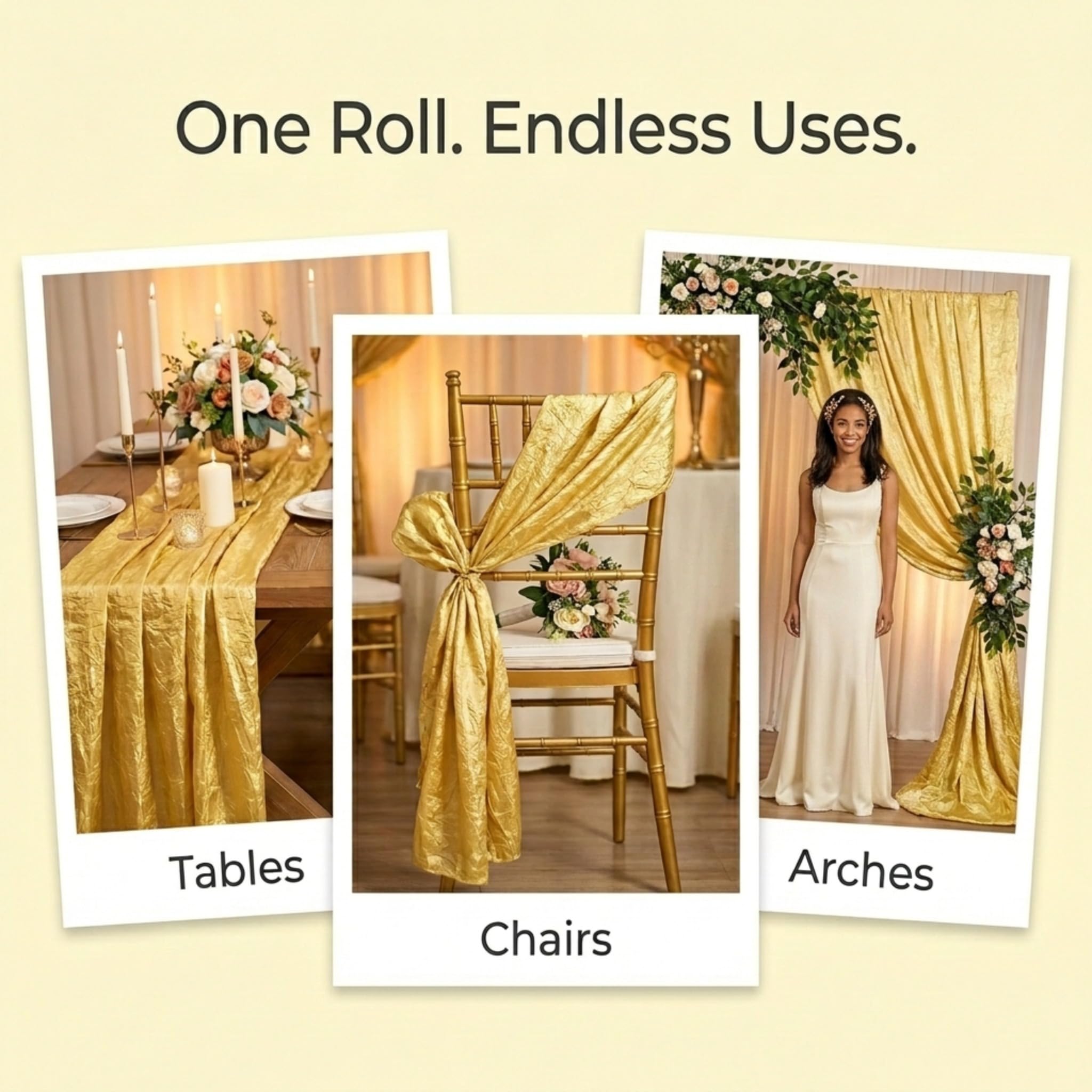 Anderson's Gold Crushed Satin Fabric Roll, 51 Inches x 10 Yards, Decorative Wedding Fabric for Wedding Reception, Baby Shower, Gender Reveal, Prom, Homecoming, Tables, Party - Image 6