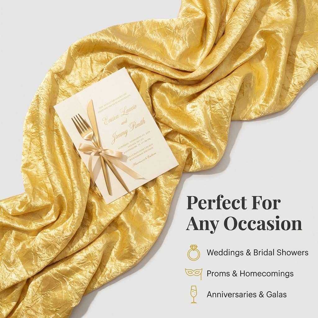 Anderson's Gold Crushed Satin Fabric Roll, 51 Inches x 10 Yards, Decorative Wedding Fabric for Wedding Reception, Baby Shower, Gender Reveal, Prom, Homecoming, Tables, Party - Image 9