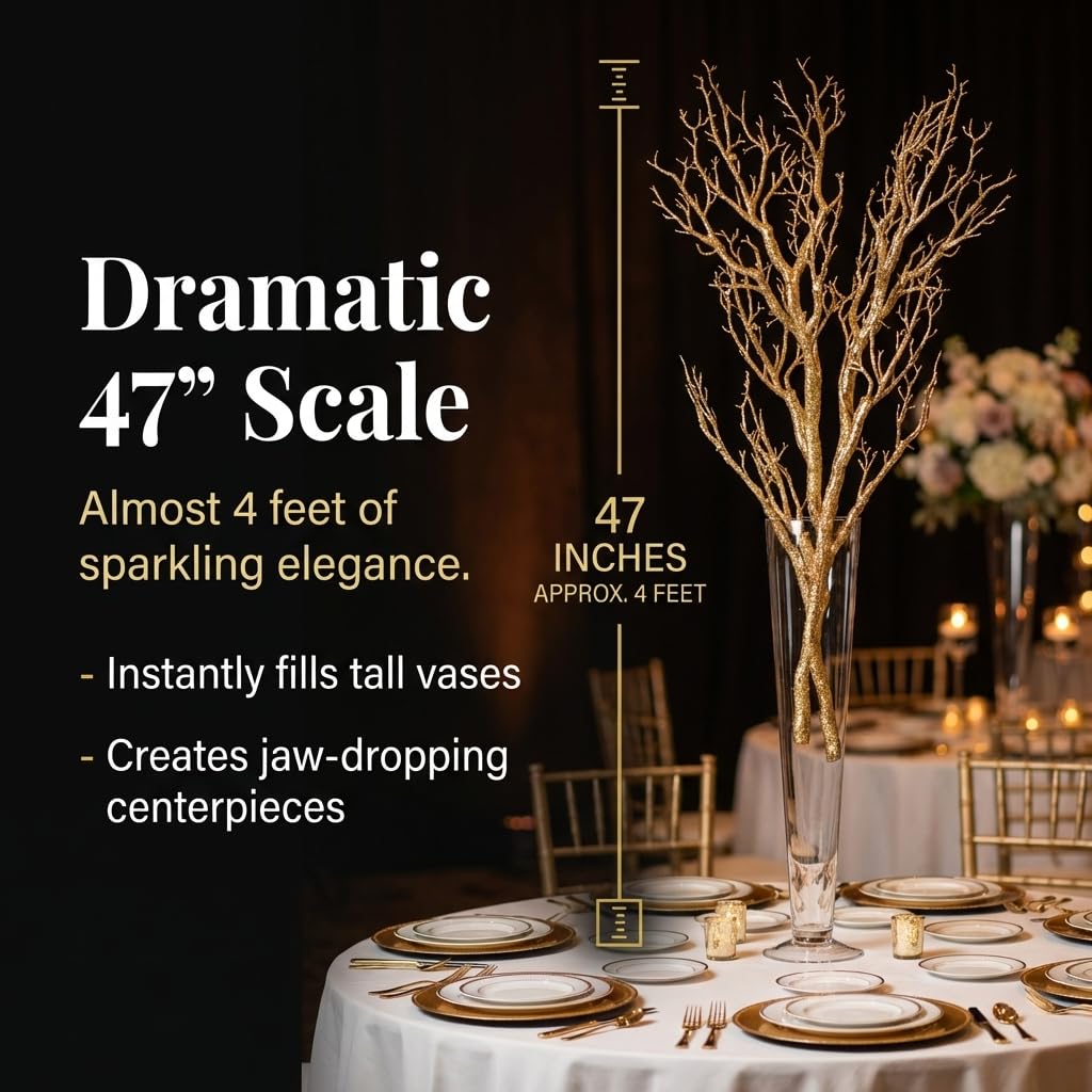 Anderson's Gold Glitter Artificial Manzanita Tree Branch Wedding Decoration, 47 Inches - Image 2