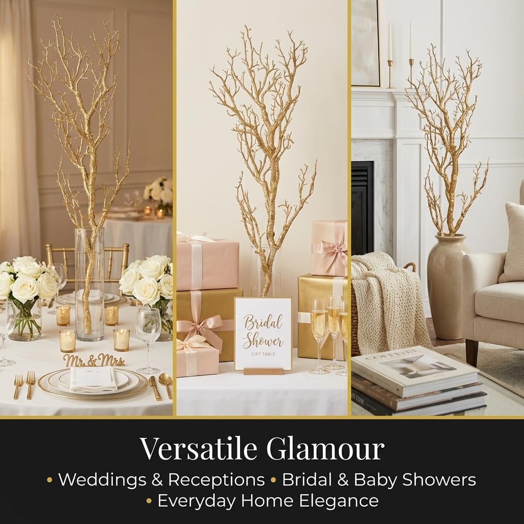 Anderson's Gold Glitter Artificial Manzanita Tree Branch Wedding Decoration, 47 Inches - Image 3