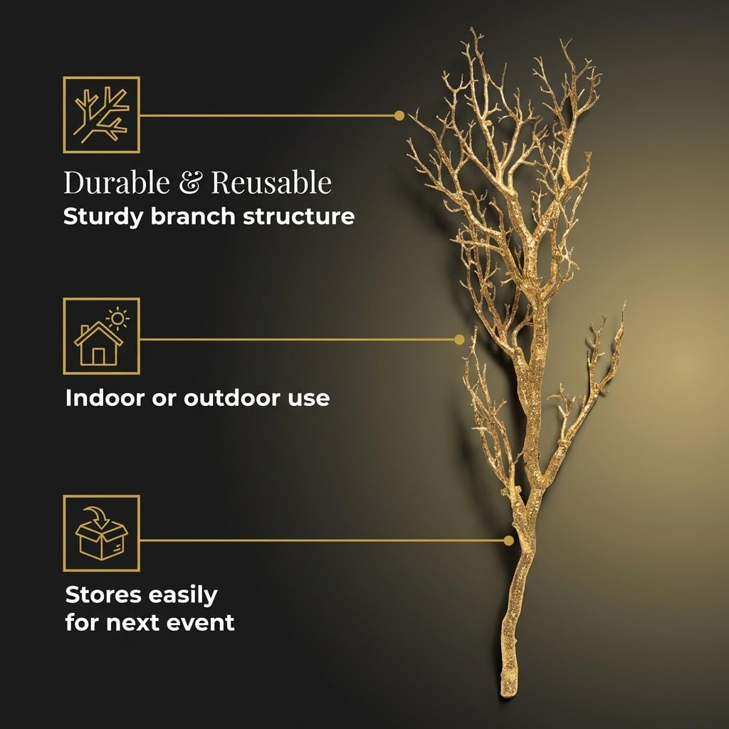 Anderson's Gold Glitter Artificial Manzanita Tree Branch Wedding Decoration, 47 Inches - Image 4