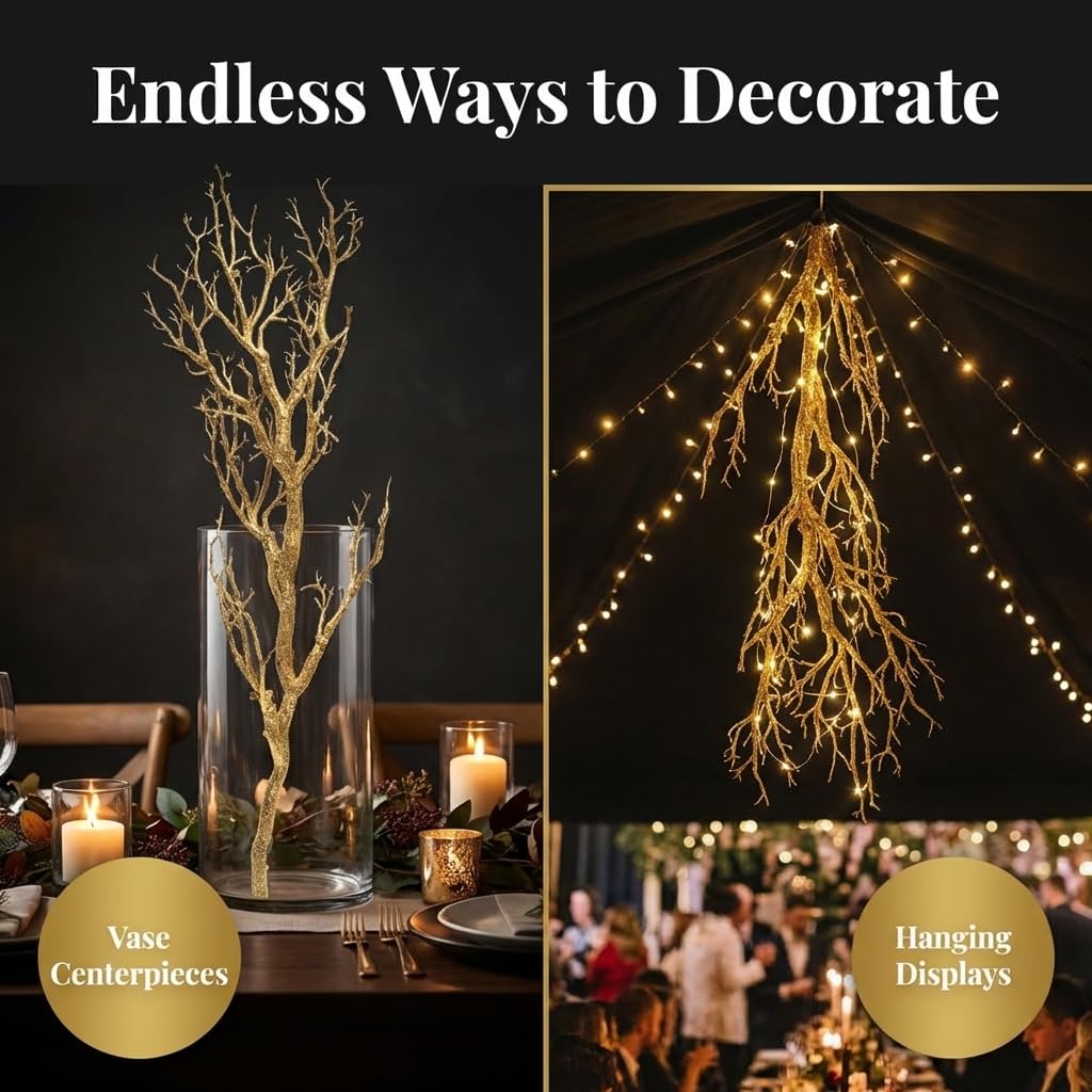 Anderson's Gold Glitter Artificial Manzanita Tree Branch Wedding Decoration, 47 Inches - Image 7