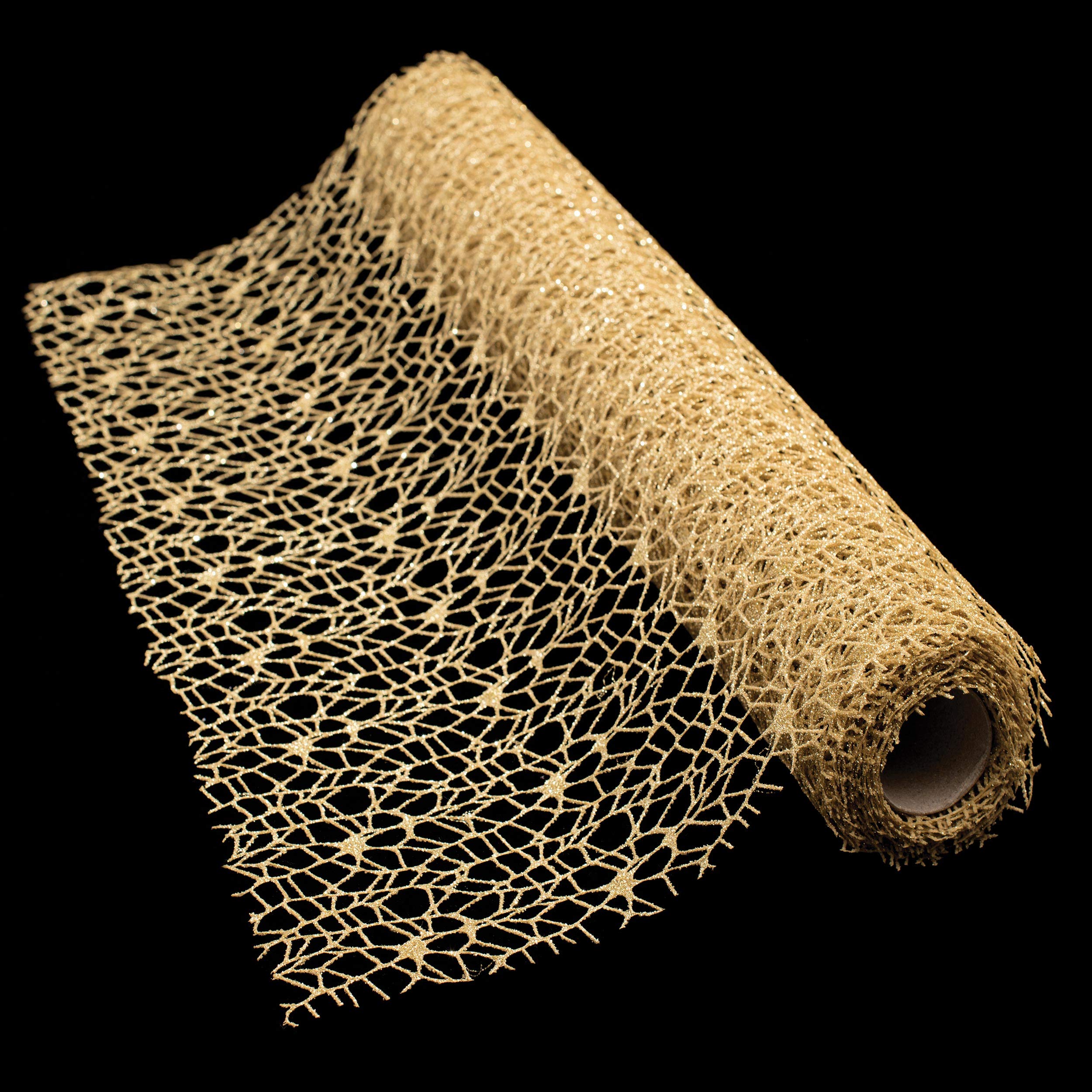 Anderson's Gold Glitter Cobweb Mesh Lace Decorative Fabric Roll - 19 inches x 5 Yards, Decorative Wedding Fabric for Wedding Reception, Baby Shower, Gender Reveal, Prom, Homecoming, Tables, Party - Image 3