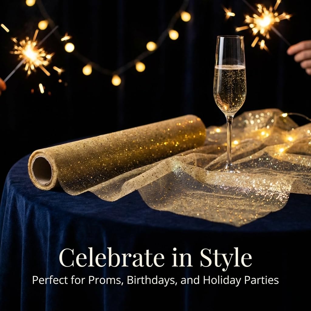 Anderson's Gold Glitter Dot Mesh Fabric Roll, 19 Inches x 5 Yards, Decorative Wedding Fabric for Wedding Reception, Baby Shower, Gender Reveal, Prom, Homecoming, Tables, Party - Image 6