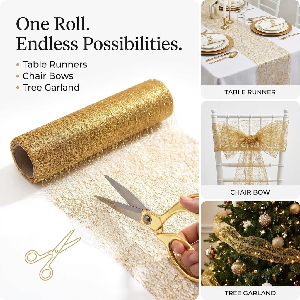 Anderson's Gold Glitter Mesh Fabric Roll, 19 Inches x 5 Yards, Decorative Wedding Fabric for Wedding Reception, Baby Shower, Gender Reveal, Prom, Homecoming, Tables, Party - Image 6