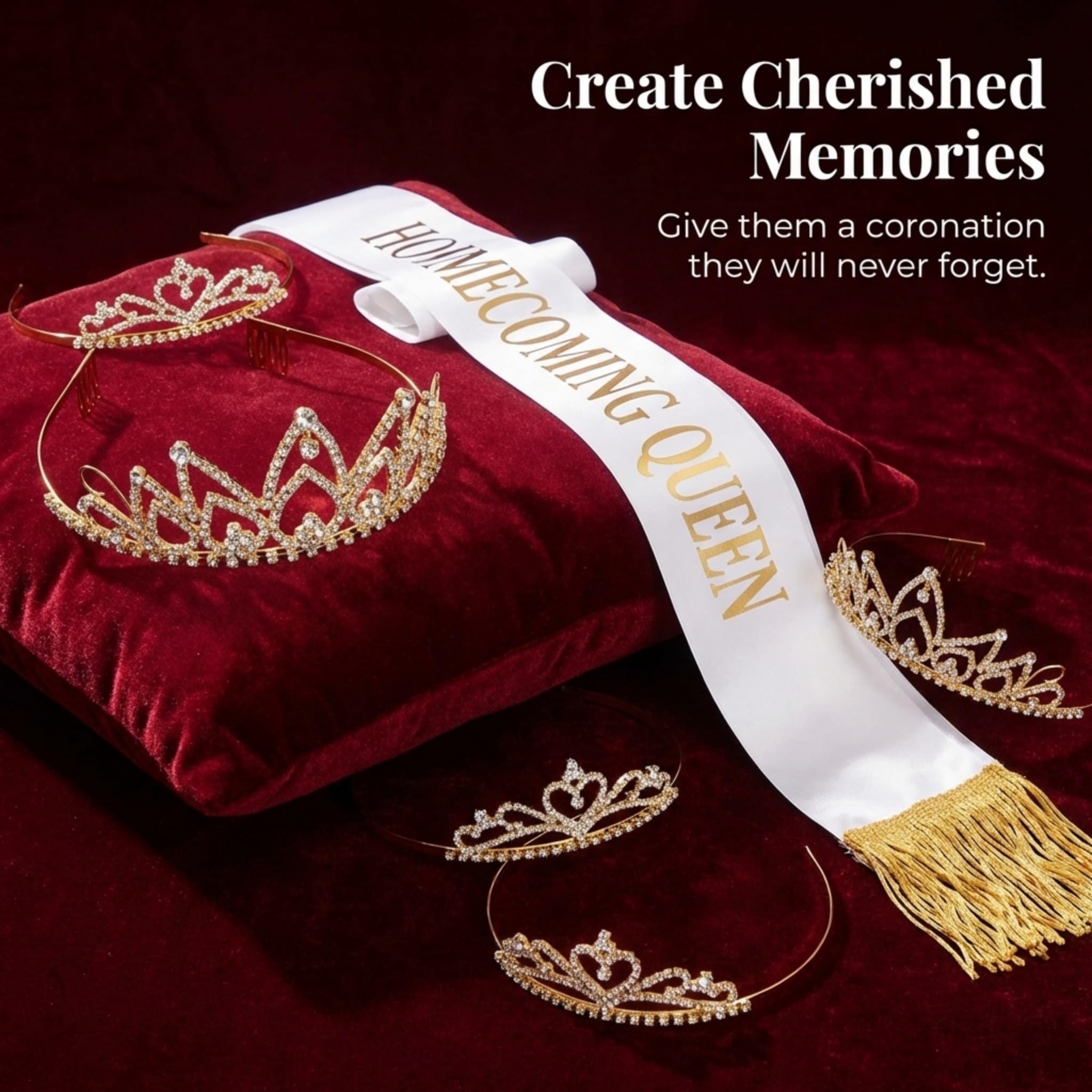Anderson's Gold Hazel Queen & Alisa Princess Tiara Set, 5-Piece Gold Metal Crown Collection with Sparkling Clear Rhinestones, Adjustable Fit & Comfort Combs, Perfect for Prom, Homecoming, Weddings, Pageants, Quinceañeras, and Coronation Events - Image 5