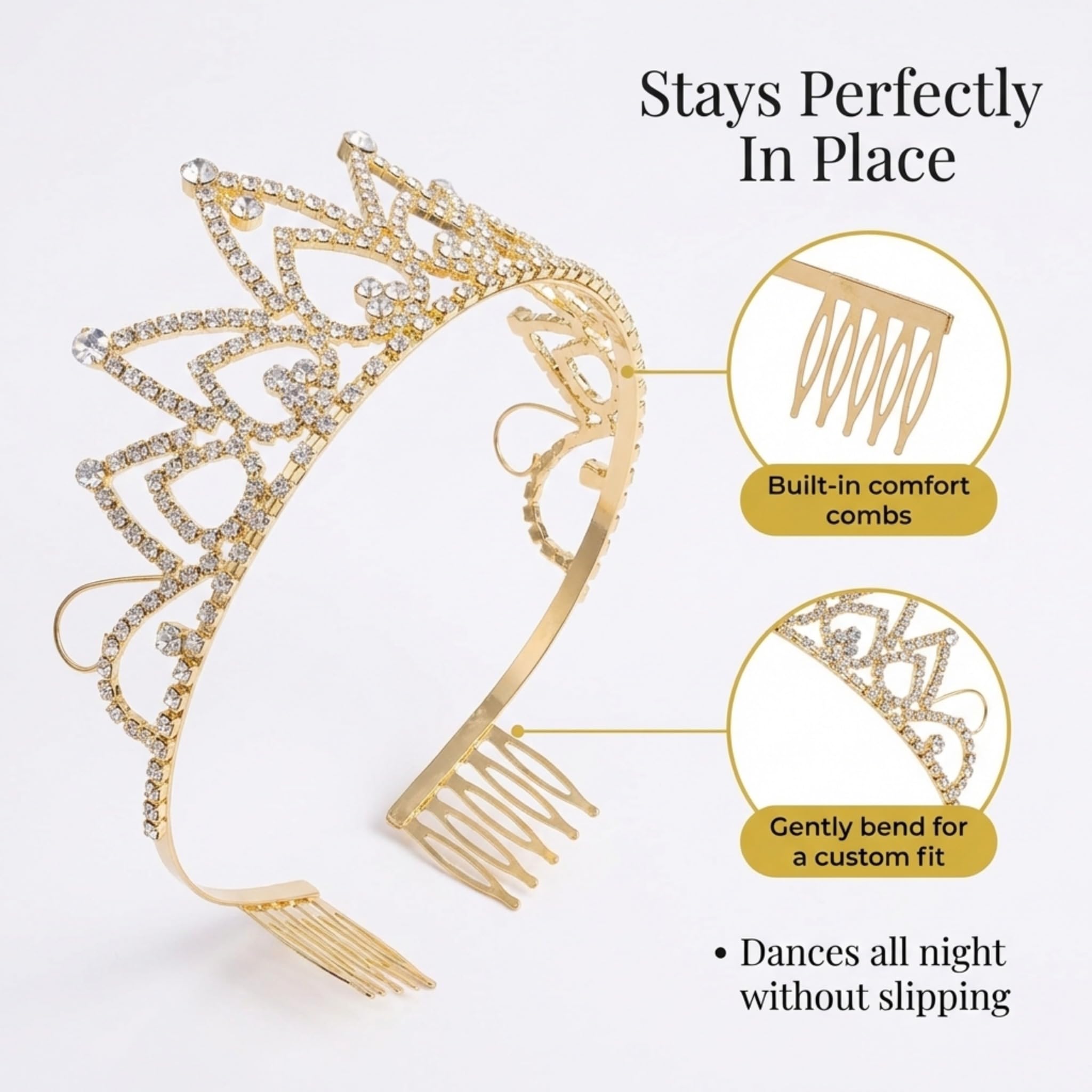 Anderson's Gold Hazel Queen & Alisa Princess Tiara Set, 5-Piece Gold Metal Crown Collection with Sparkling Clear Rhinestones, Adjustable Fit & Comfort Combs, Perfect for Prom, Homecoming, Weddings, Pageants, Quinceañeras, and Coronation Events - Image 6