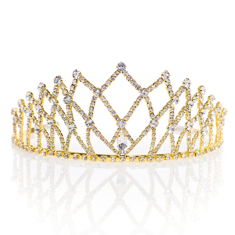 Anderson's Gold Isadora Rhinestone Tiara, 2 ⅝" High Gold Metal Crown with Sparkling Clear Rhinestones, Adjustable Fit & Removable Comfort Combs, Perfect for Prom, Homecoming, Weddings, Pageants, Quinceañeras, and Special Occasions