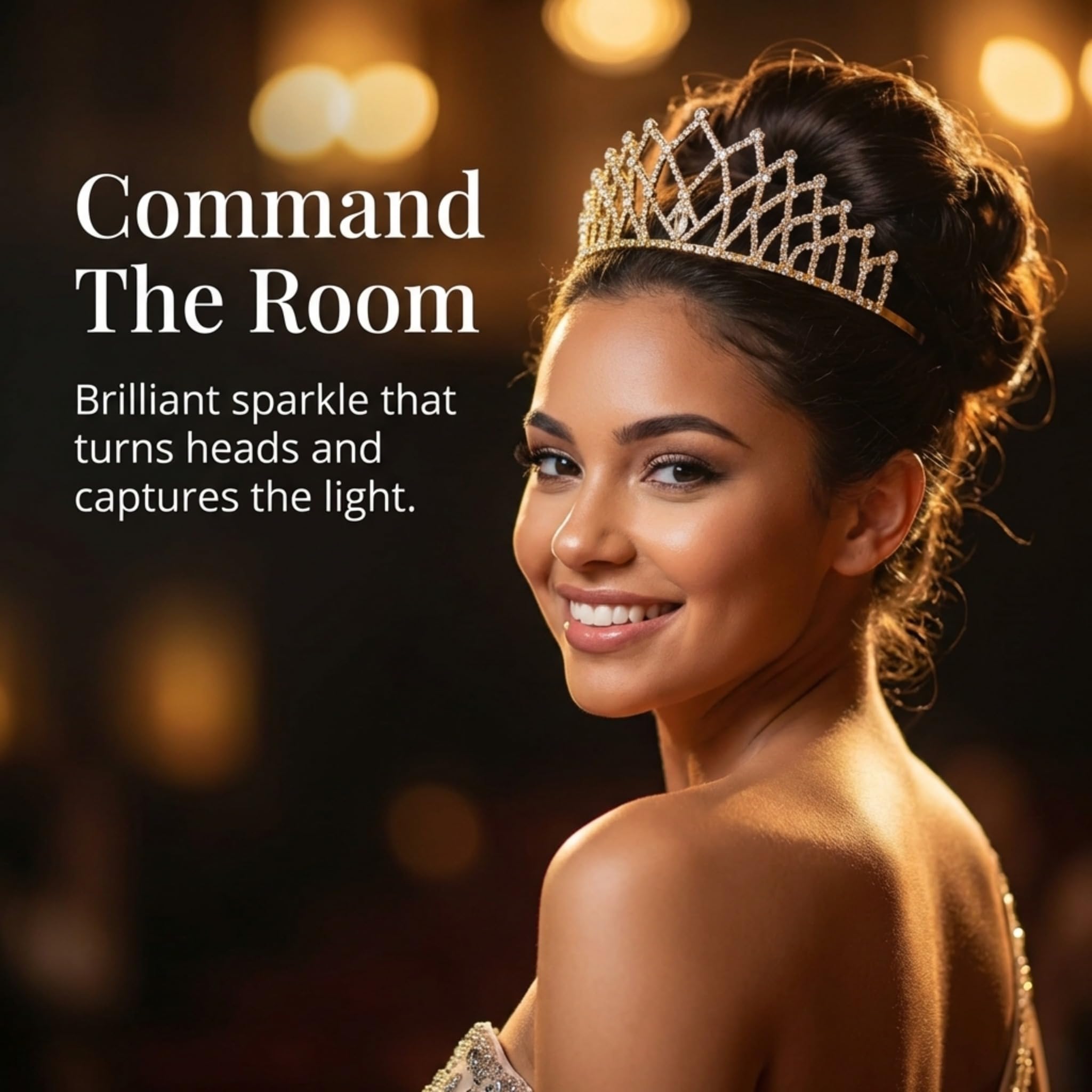 Anderson's Gold Isadora Rhinestone Tiara, 2 ⅝" High Gold Metal Crown with Sparkling Clear Rhinestones, Adjustable Fit & Removable Comfort Combs, Perfect for Prom, Homecoming, Weddings, Pageants, Quinceañeras, and Special Occasions - Image 2