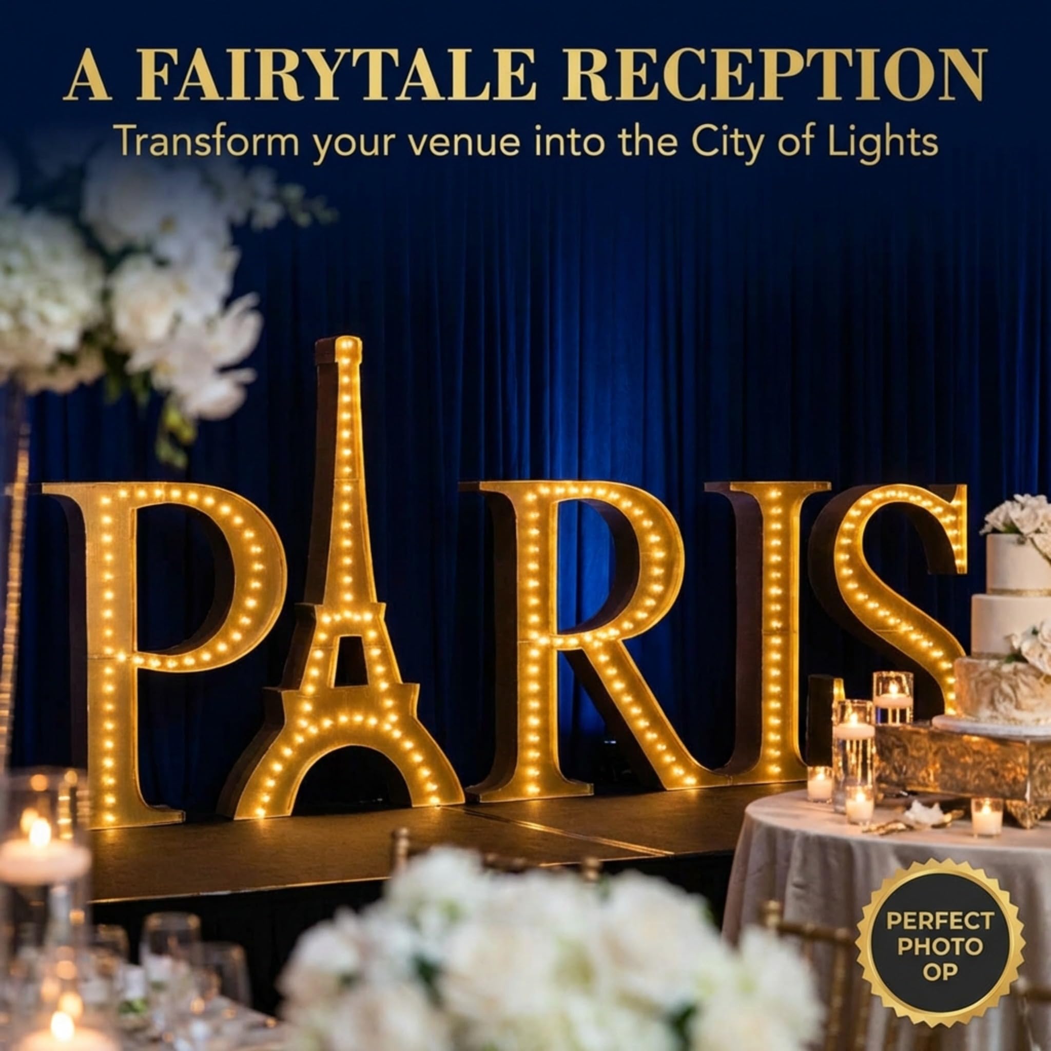 Anderson's Gold Lighted Paris Letters Kit, Paris Event Theme, Photo Ops, Props - Image 6