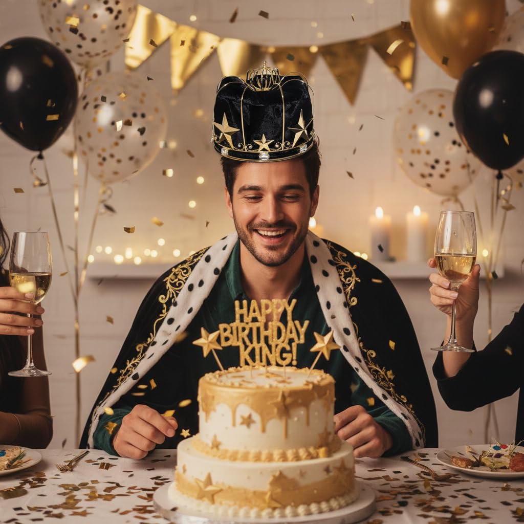 Anderson's Gold Metal King Crown with Black Velvet Topper and Clear Rhinestones, for Prom, Homecoming, Winter Formal, Pageant, Wedding, Anniversary, Birthday, Mardi Gras, Theater, Holiday Events - Image 6