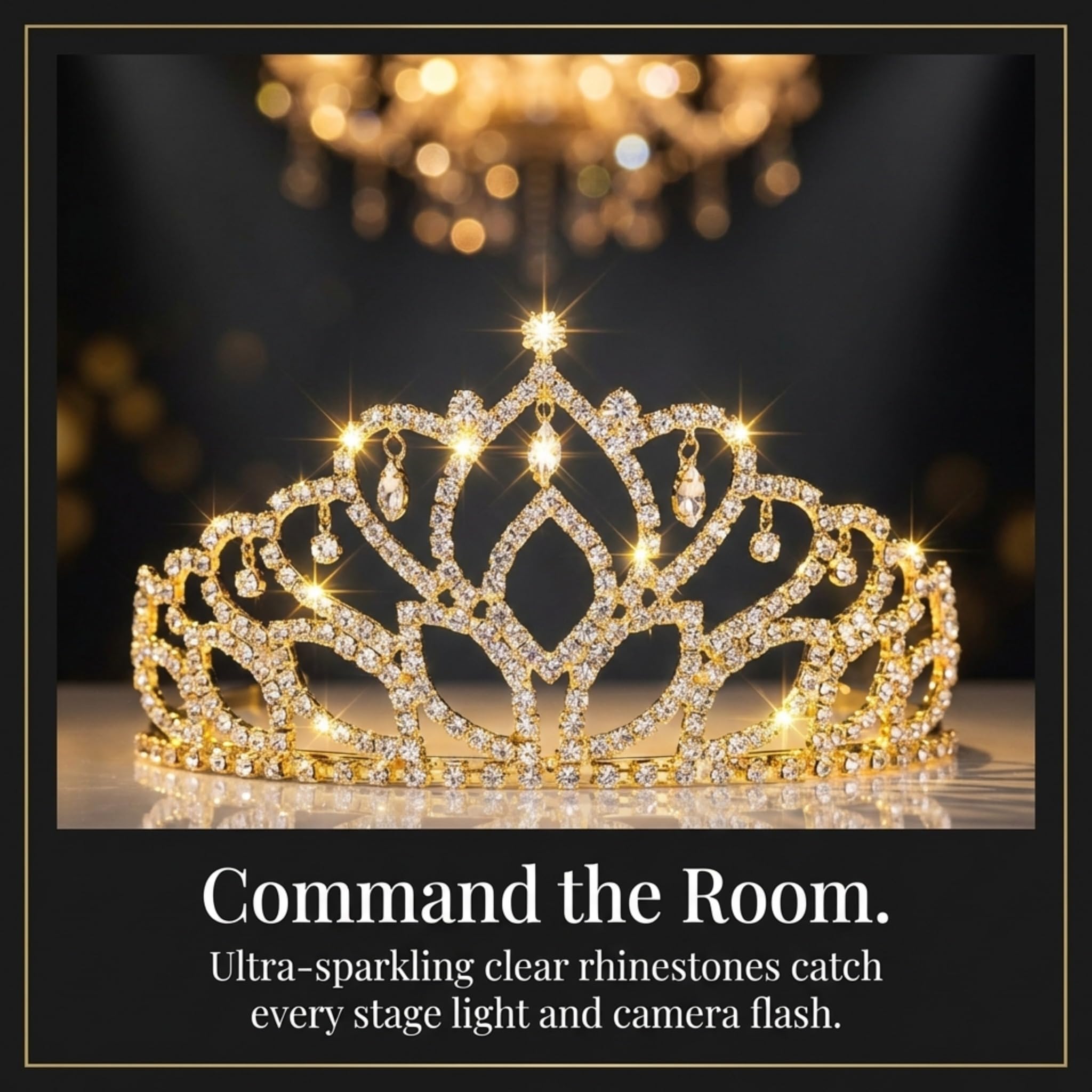 Anderson's Gold Mirabella Tiara and Velvet Presentation Box Set, 2.875" gold rhinestone crown for Prom Queen, pageants, weddings, quinceañeras, birthdays, Sweet 16, homecoming, parties, and events - Image 3