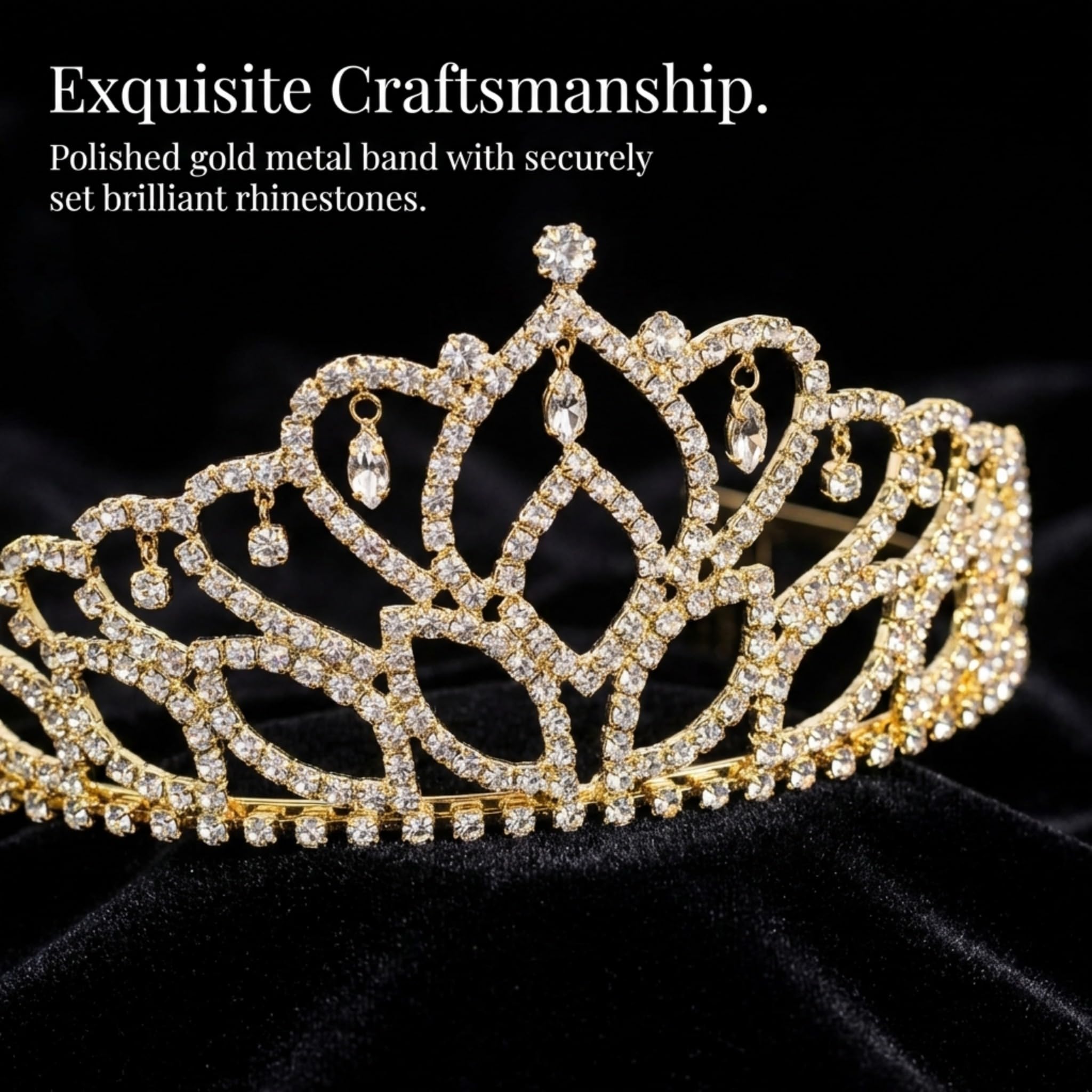 Anderson's Gold Mirabella Tiara and Velvet Presentation Box Set, 2.875" gold rhinestone crown for Prom Queen, pageants, weddings, quinceañeras, birthdays, Sweet 16, homecoming, parties, and events - Image 4