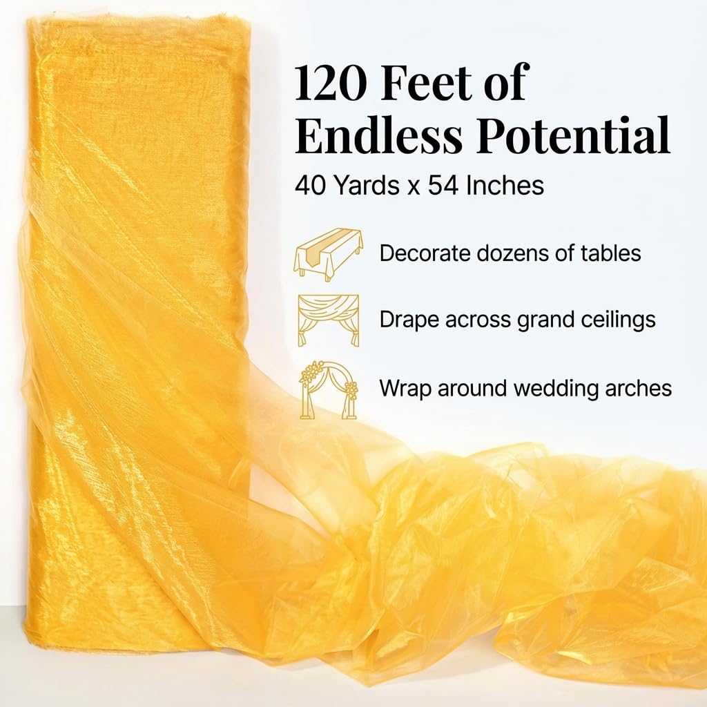 Anderson's Gold Organza Fabric Roll, 54 Inches x 40 Yards, Sheer Fabric for Wedding Decorations, Baby Shower, Gender Reveal, Prom, Homecoming, Photo Backdrops, Arch Draping - Image 3