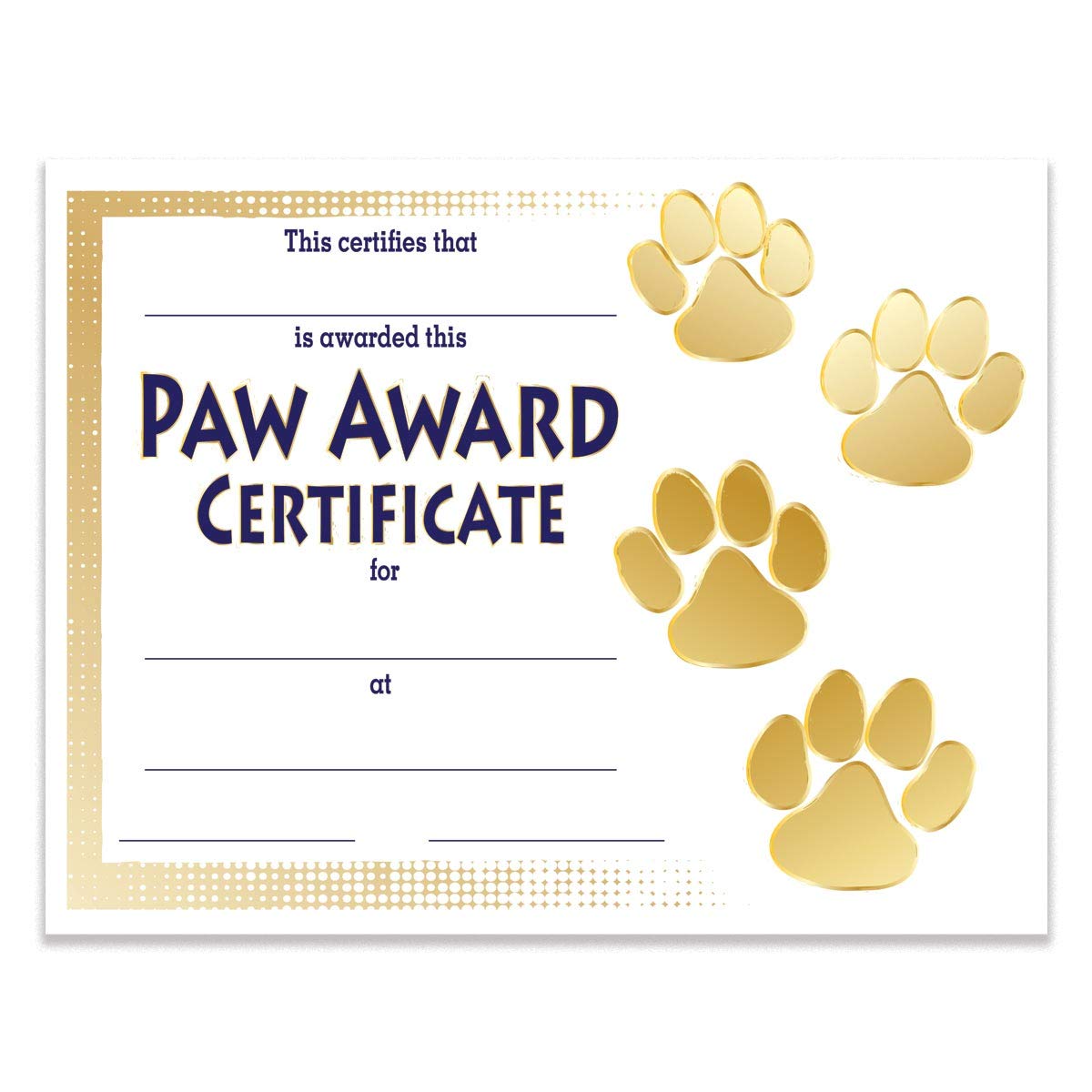 Anderson's Gold Paw Award Certificates, 8 1/2 Inches x 11 Inches, Student Awards, 30 Pack
