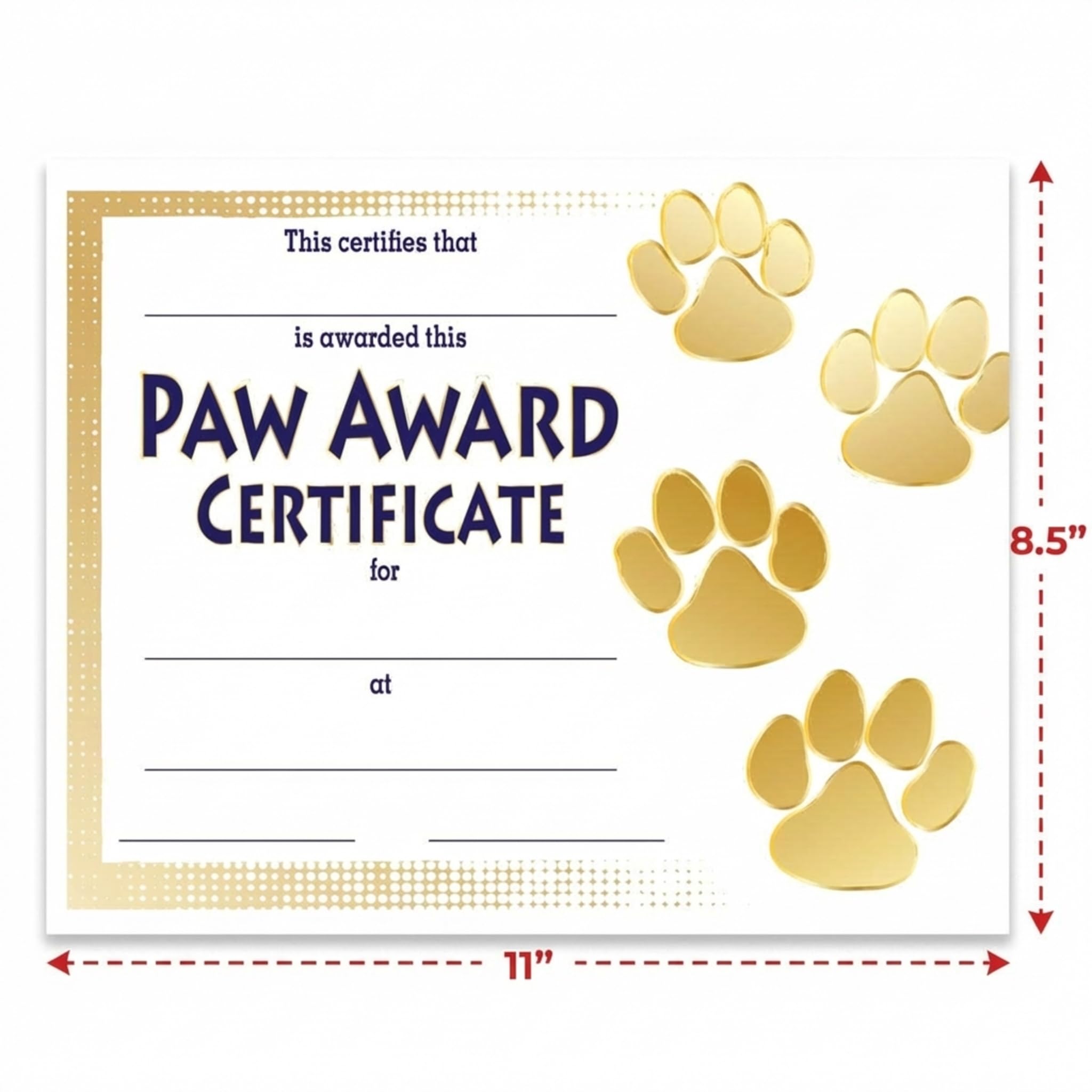 Anderson's Gold Paw Award Certificates, 8 1/2 Inches x 11 Inches, Student Awards, 30 Pack - Image 2