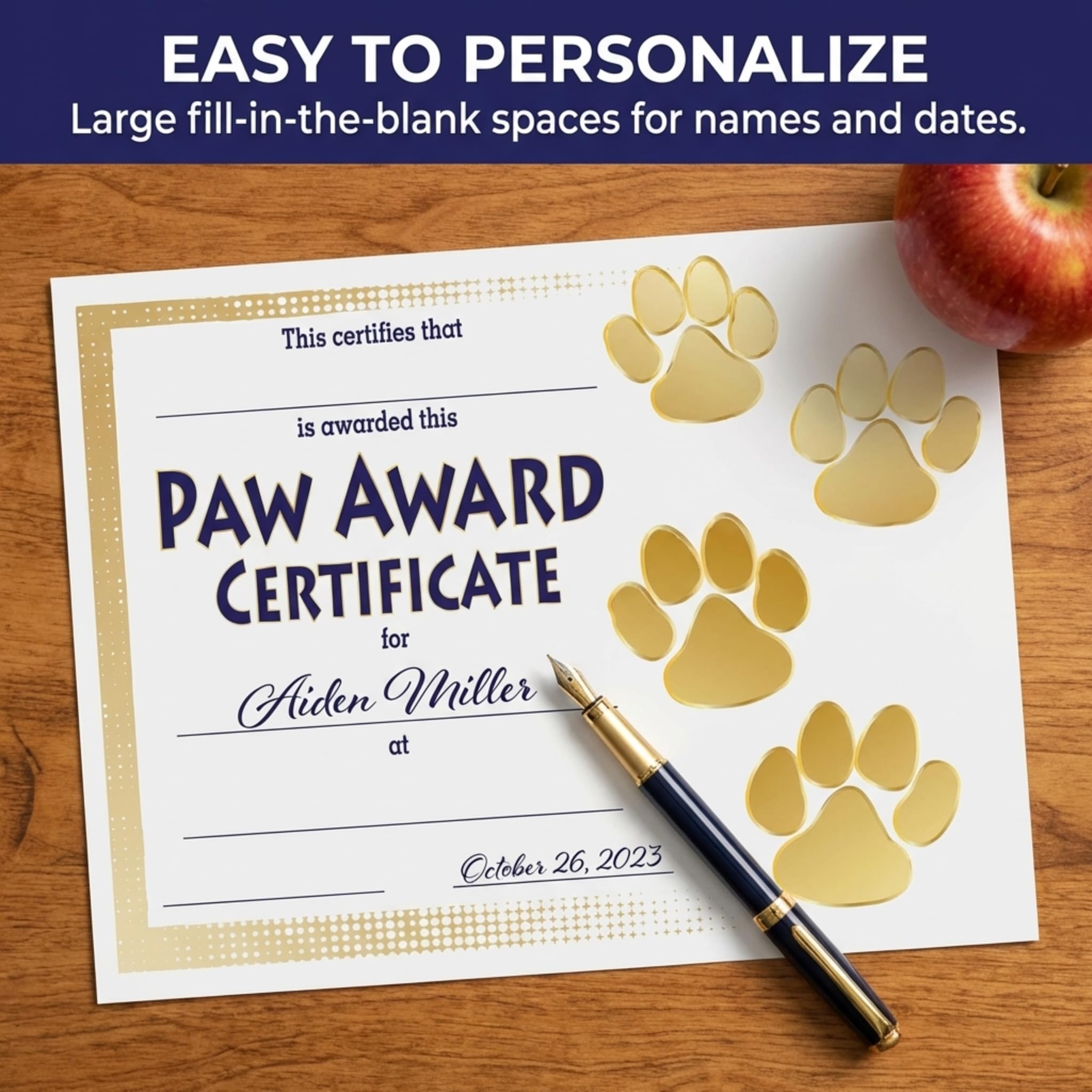 Anderson's Gold Paw Award Certificates, 8 1/2 Inches x 11 Inches, Student Awards, 30 Pack - Image 4