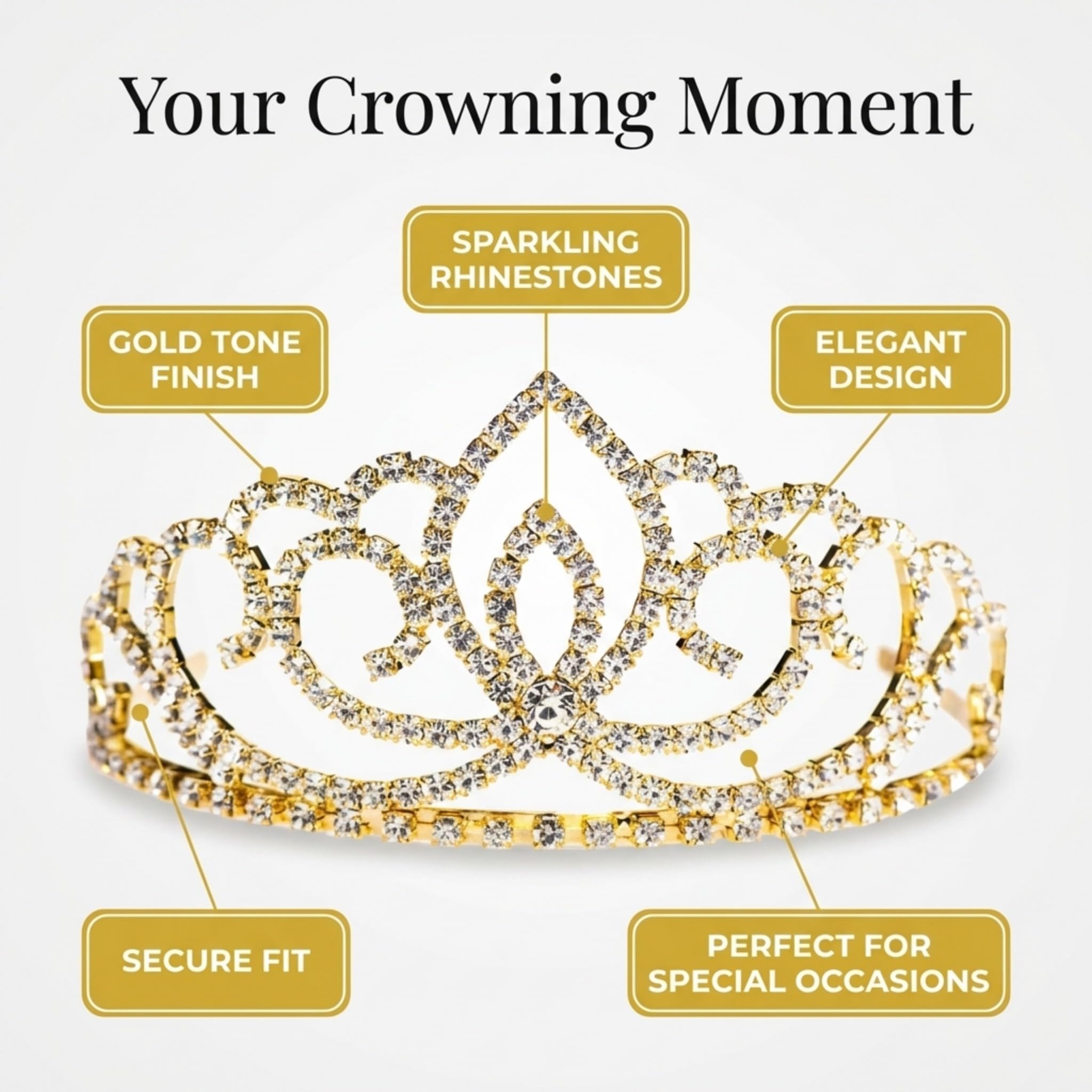 Anderson's Gold Sasha Rhinestone Tiara, 2 3/4" Gold Crown for Women, Sparkling Clear Crystal Bridal Headpiece for Weddings, Prom, Homecoming, Winter Formal & Special Events - Image 5