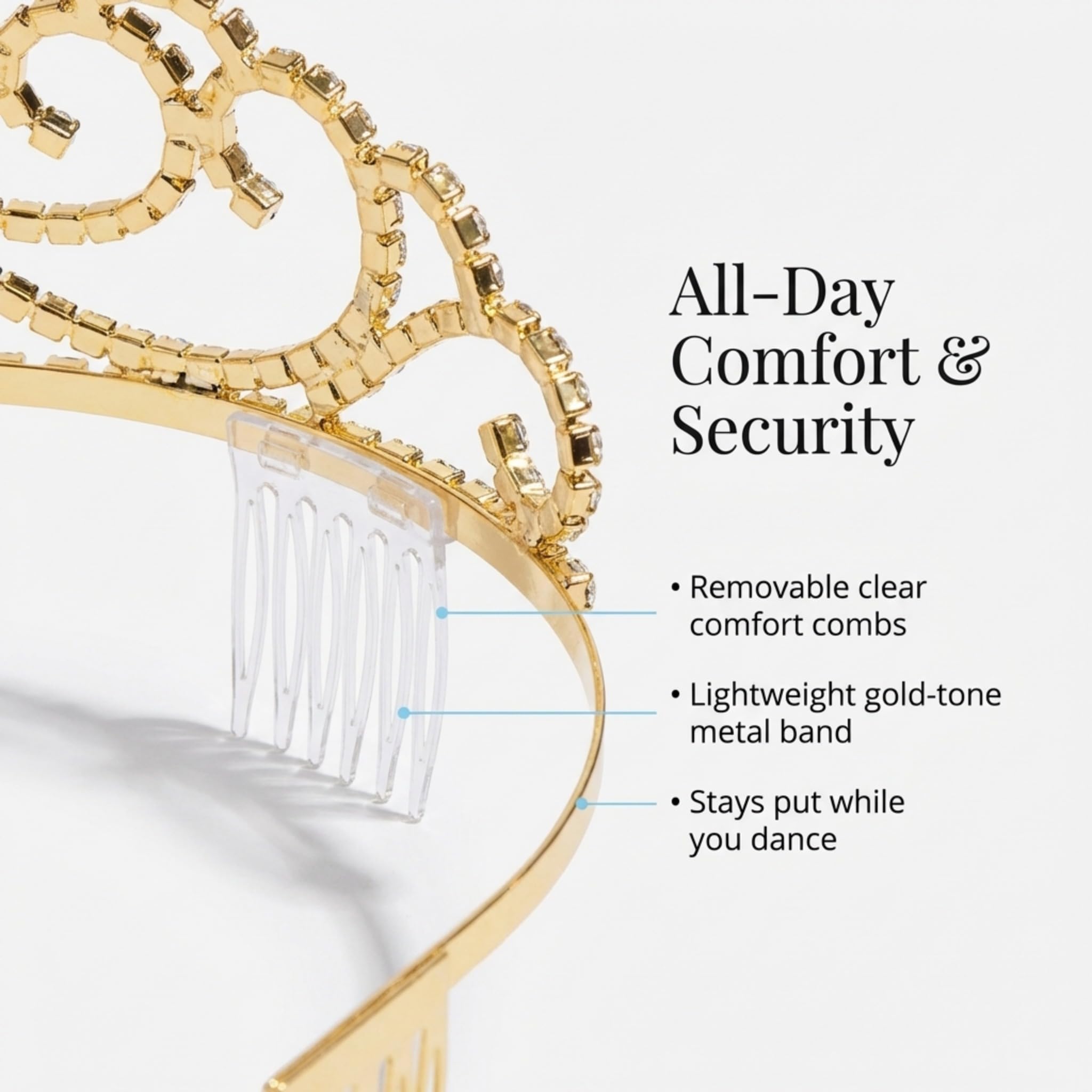 Anderson's Gold Sasha Rhinestone Tiara, 2 3/4" Gold Crown for Women, Sparkling Clear Crystal Bridal Headpiece for Weddings, Prom, Homecoming, Winter Formal & Special Events - Image 6