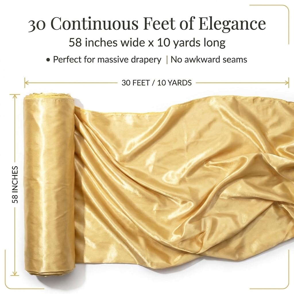 Anderson's Gold Satin Fabric Roll, 58 Inches x 10 Yards, Decorative Wedding Fabric for Wedding Reception, Baby Shower, Gender Reveal, Prom, Homecoming, Tables, Party - Image 3