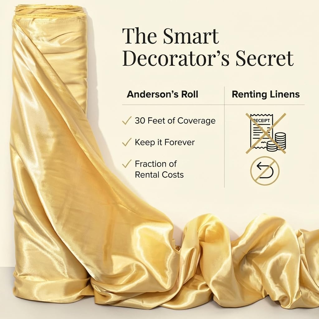 Anderson's Gold Satin Fabric Roll, 58 Inches x 10 Yards, Decorative Wedding Fabric for Wedding Reception, Baby Shower, Gender Reveal, Prom, Homecoming, Tables, Party - Image 6