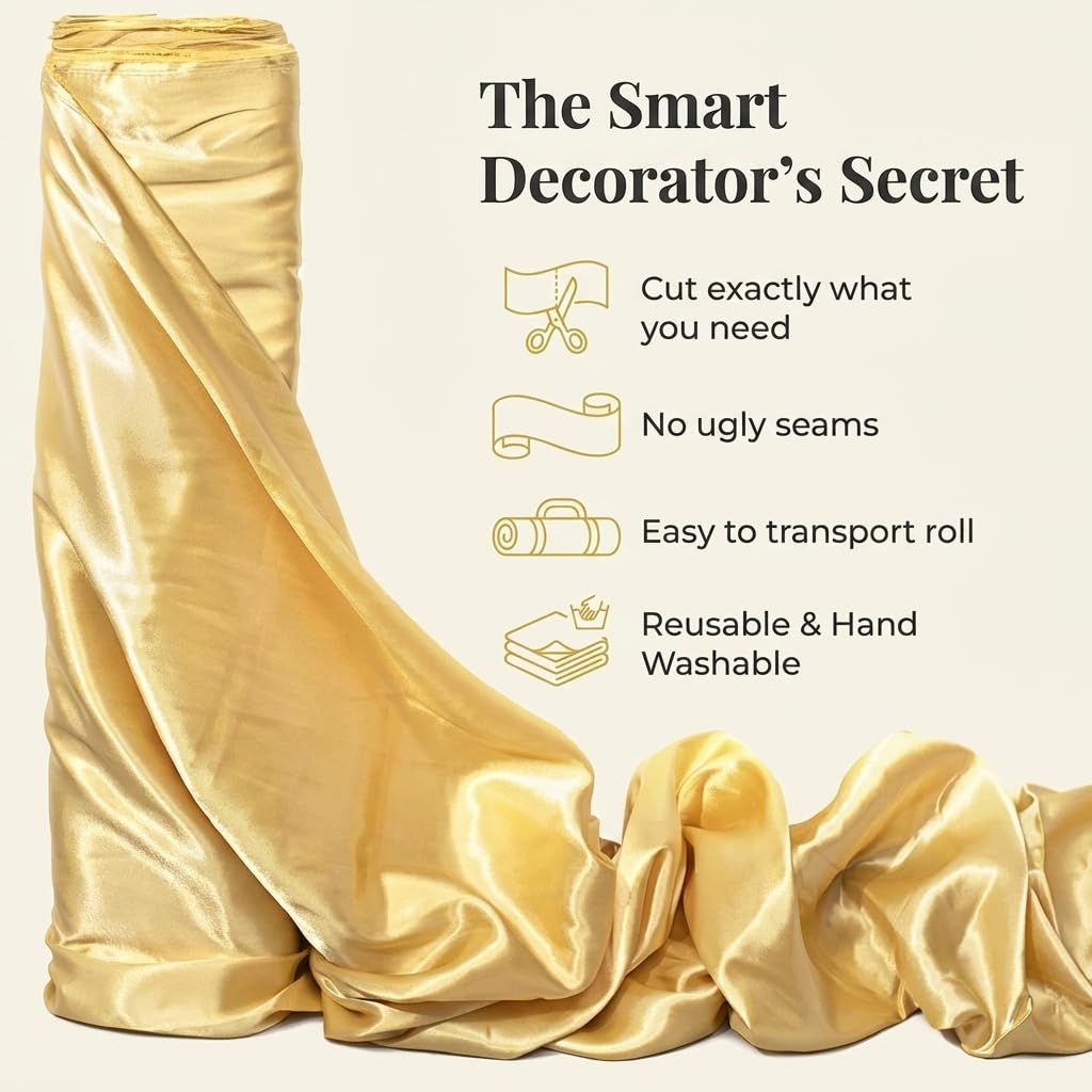 Anderson's Gold Satin Fabric Roll, 58 Inches x 10 Yards, Decorative Wedding Fabric for Wedding Reception, Baby Shower, Gender Reveal, Prom, Homecoming, Tables, Party - Image 7