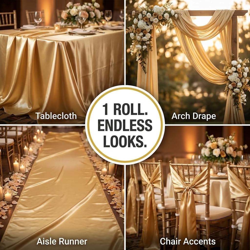 Anderson's Gold Satin Fabric Roll, 58 Inches x 10 Yards, Decorative Wedding Fabric for Wedding Reception, Baby Shower, Gender Reveal, Prom, Homecoming, Tables, Party - Image 9