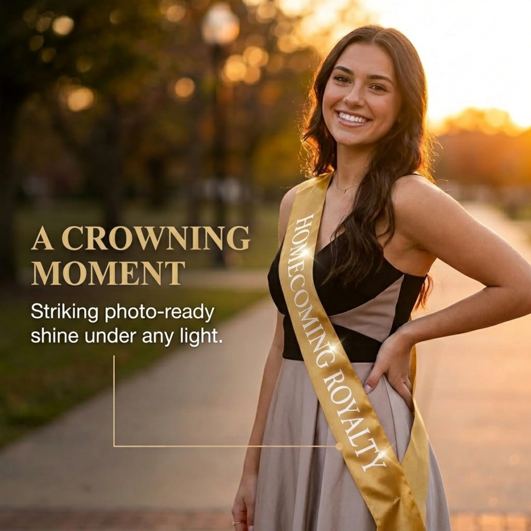 Anderson's Gold Satin Homecoming Royalty Sash Set, Elegant 3" x 72" Sashes with White Imprint for Homecoming Night Coronation and School Events, 2‑Piece Set - Image 3