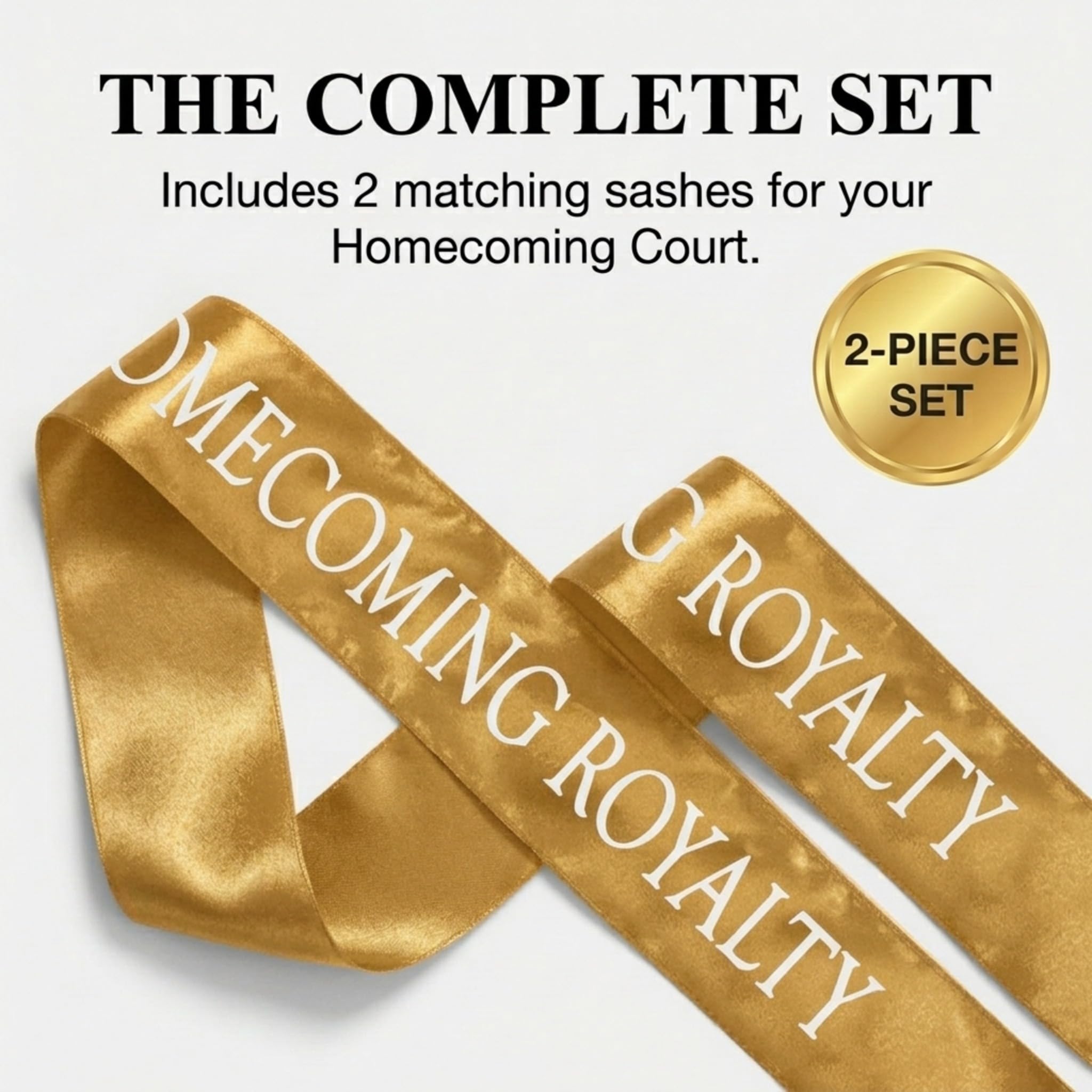 Anderson's Gold Satin Homecoming Royalty Sash Set, Elegant 3" x 72" Sashes with White Imprint for Homecoming Night Coronation and School Events, 2‑Piece Set - Image 4