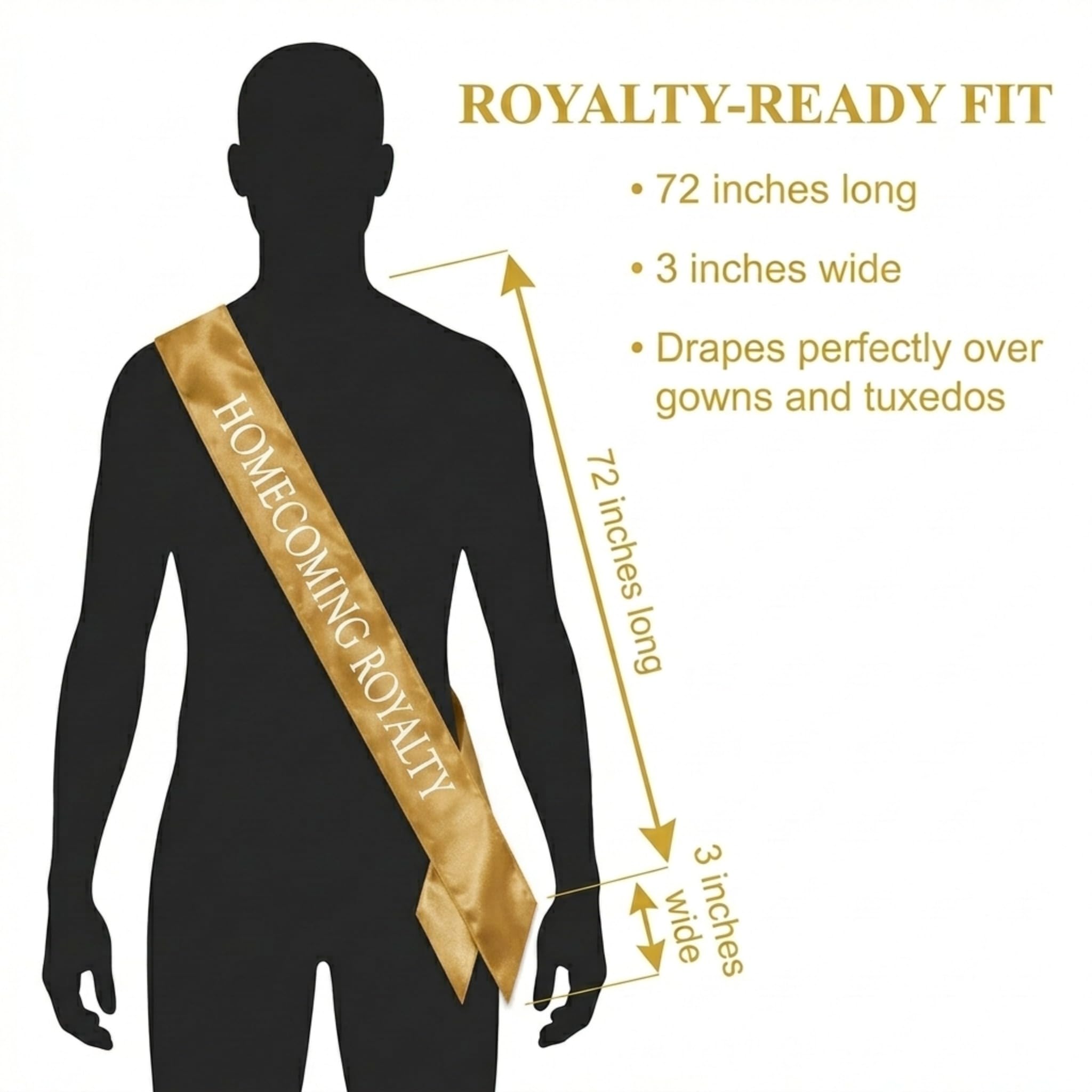 Anderson's Gold Satin Homecoming Royalty Sash Set, Elegant 3" x 72" Sashes with White Imprint for Homecoming Night Coronation and School Events, 2‑Piece Set - Image 5