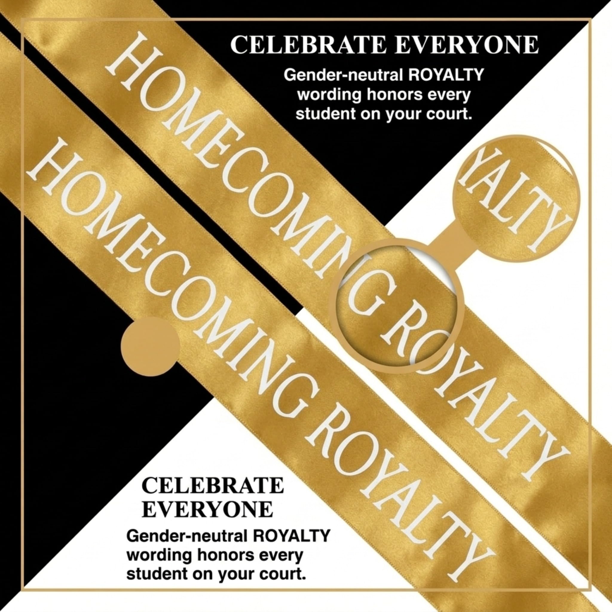 Anderson's Gold Satin Homecoming Royalty Sash Set, Elegant 3" x 72" Sashes with White Imprint for Homecoming Night Coronation and School Events, 2‑Piece Set - Image 6