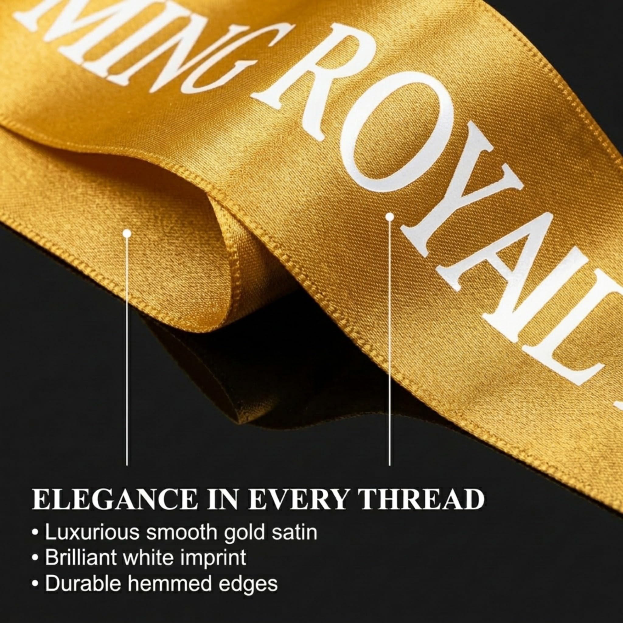 Anderson's Gold Satin Homecoming Royalty Sash Set, Elegant 3" x 72" Sashes with White Imprint for Homecoming Night Coronation and School Events, 2‑Piece Set - Image 7